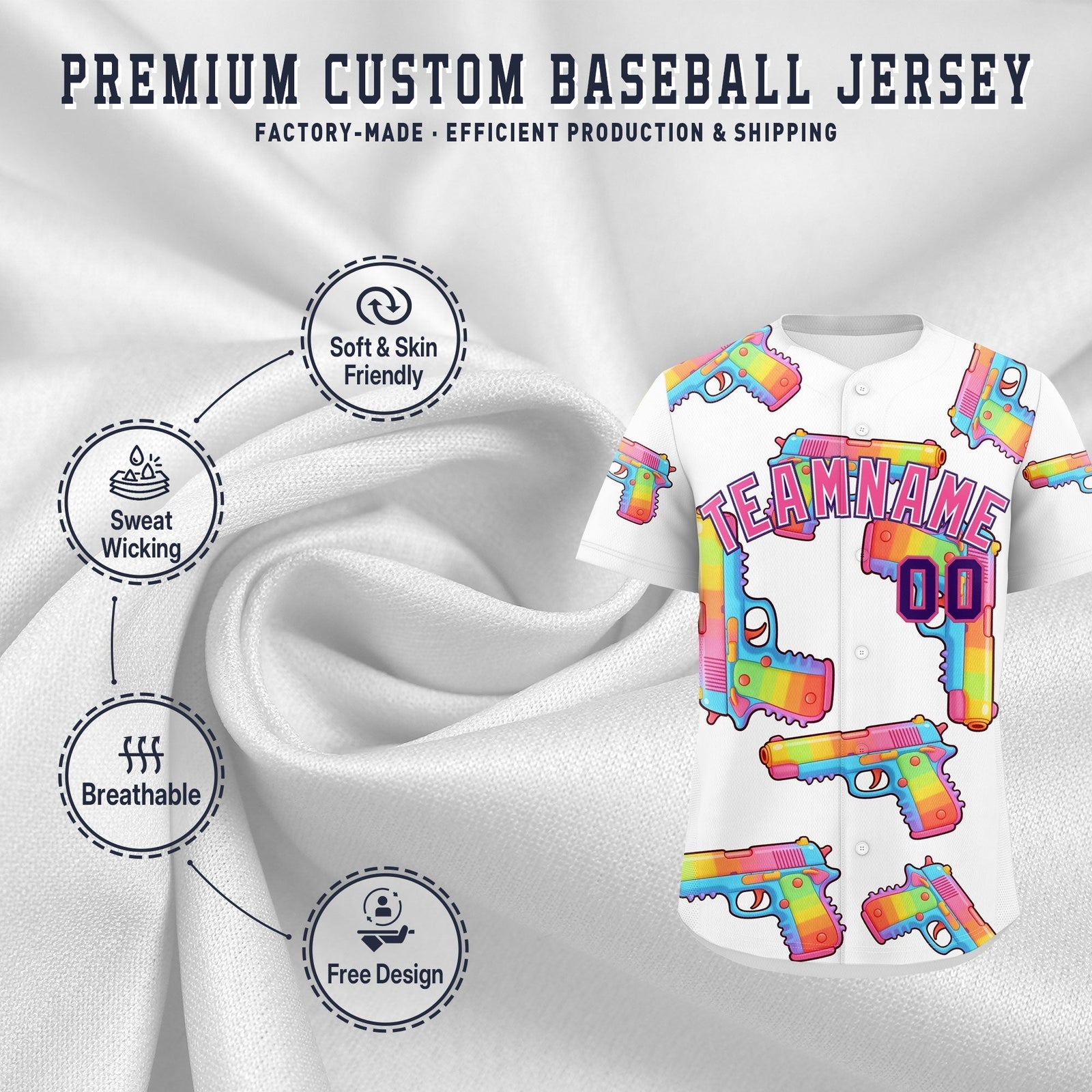 Custom Youth Baseball Jersey White Pink Sugar-Coated Firepower Graffiti Pattern Street Style