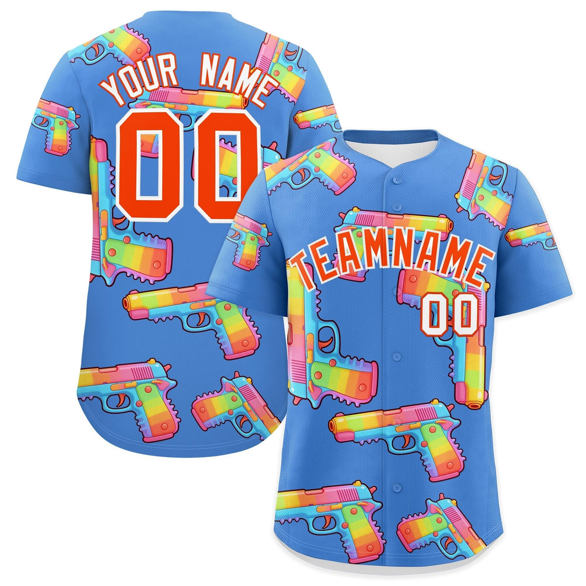 Custom Youth Baseball Jersey Powder Blue Orange Sugar-Coated Firepower Graffiti Pattern Hip-hop