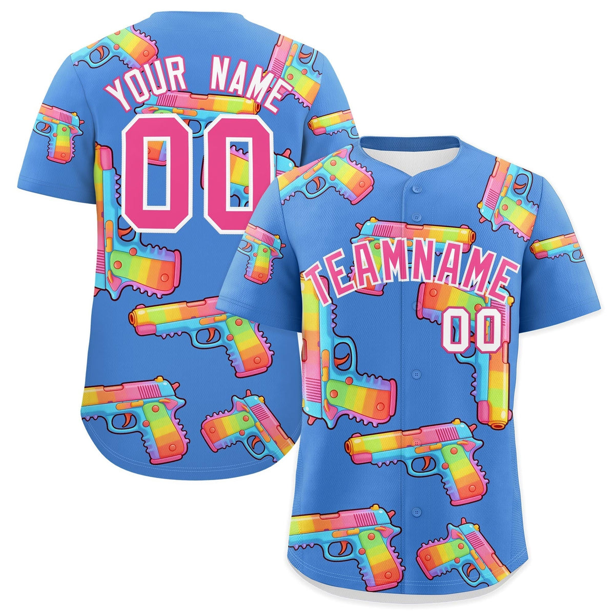 Custom Youth Baseball Jersey Powder Blue Pink Sugar-Coated Firepower Graffiti Pattern Urban Fashion