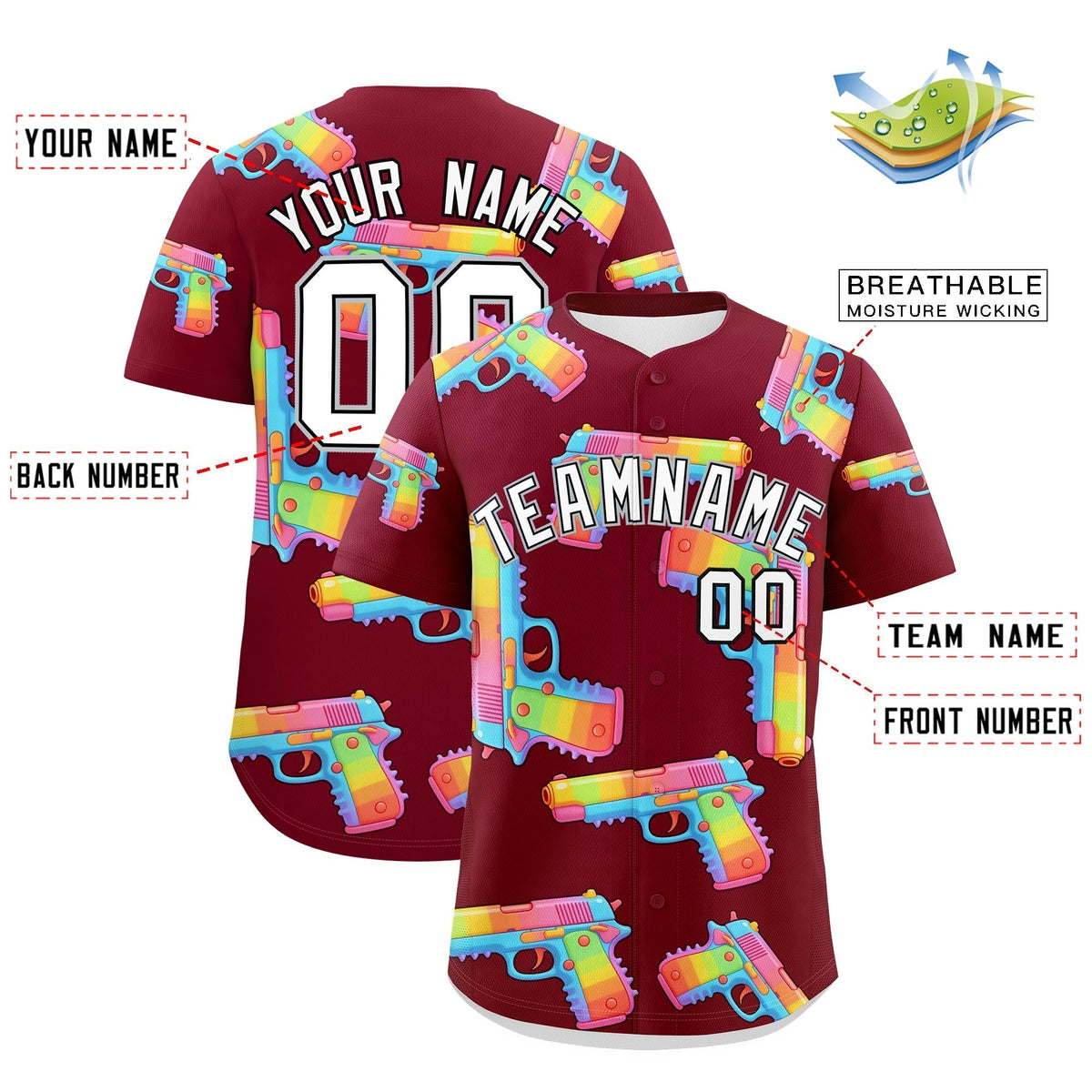 Custom Youth Baseball Jersey Crimson White Sugar-Coated Firepower Graffiti Pattern Urban Fashion