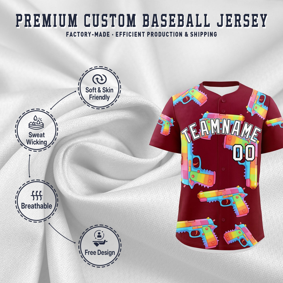 Custom Youth Baseball Jersey Crimson White Sugar-Coated Firepower Graffiti Pattern Urban Fashion
