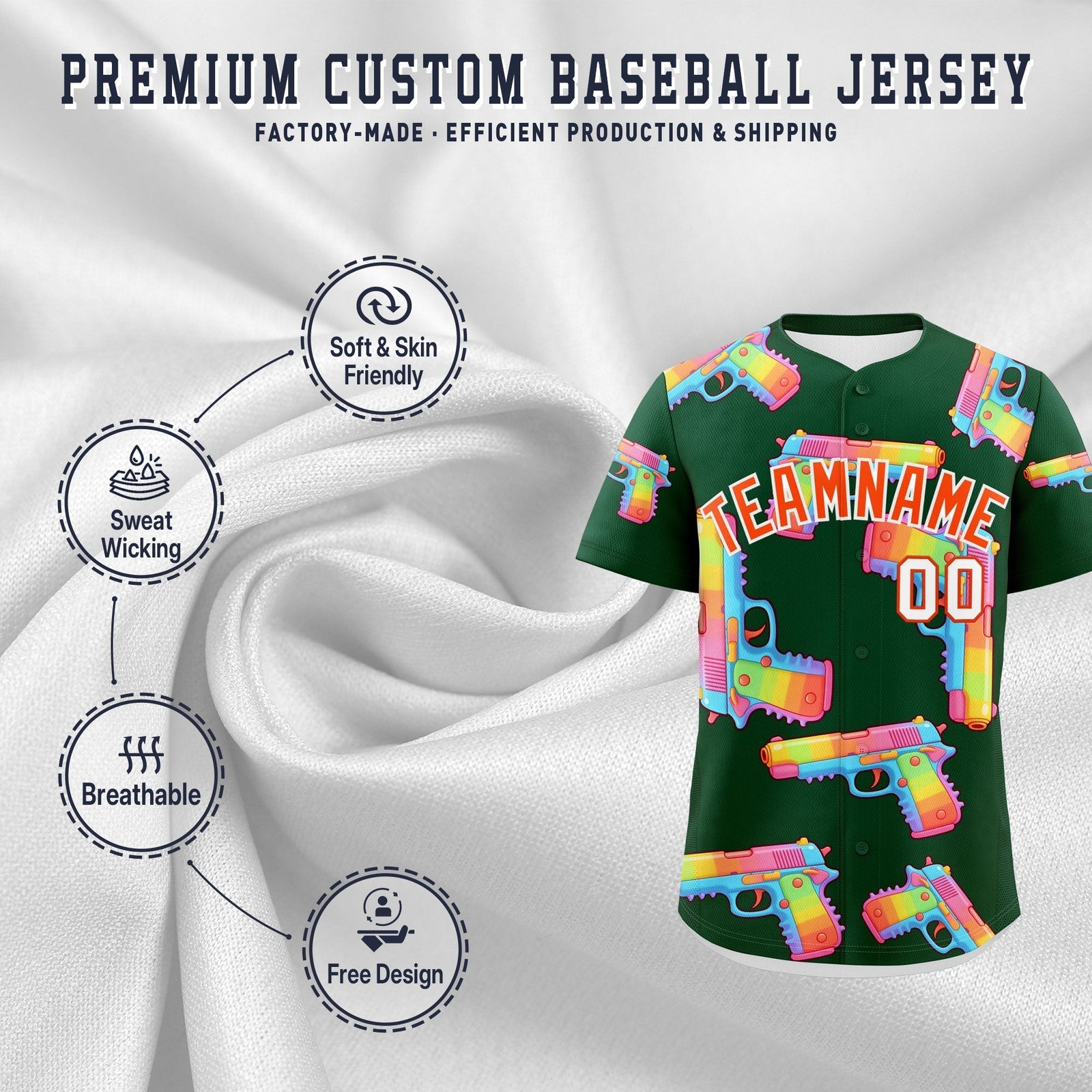 Custom Youth Baseball Jersey Dark Green Orange Sugar-Coated Firepower Graffiti Pattern Hip-hop