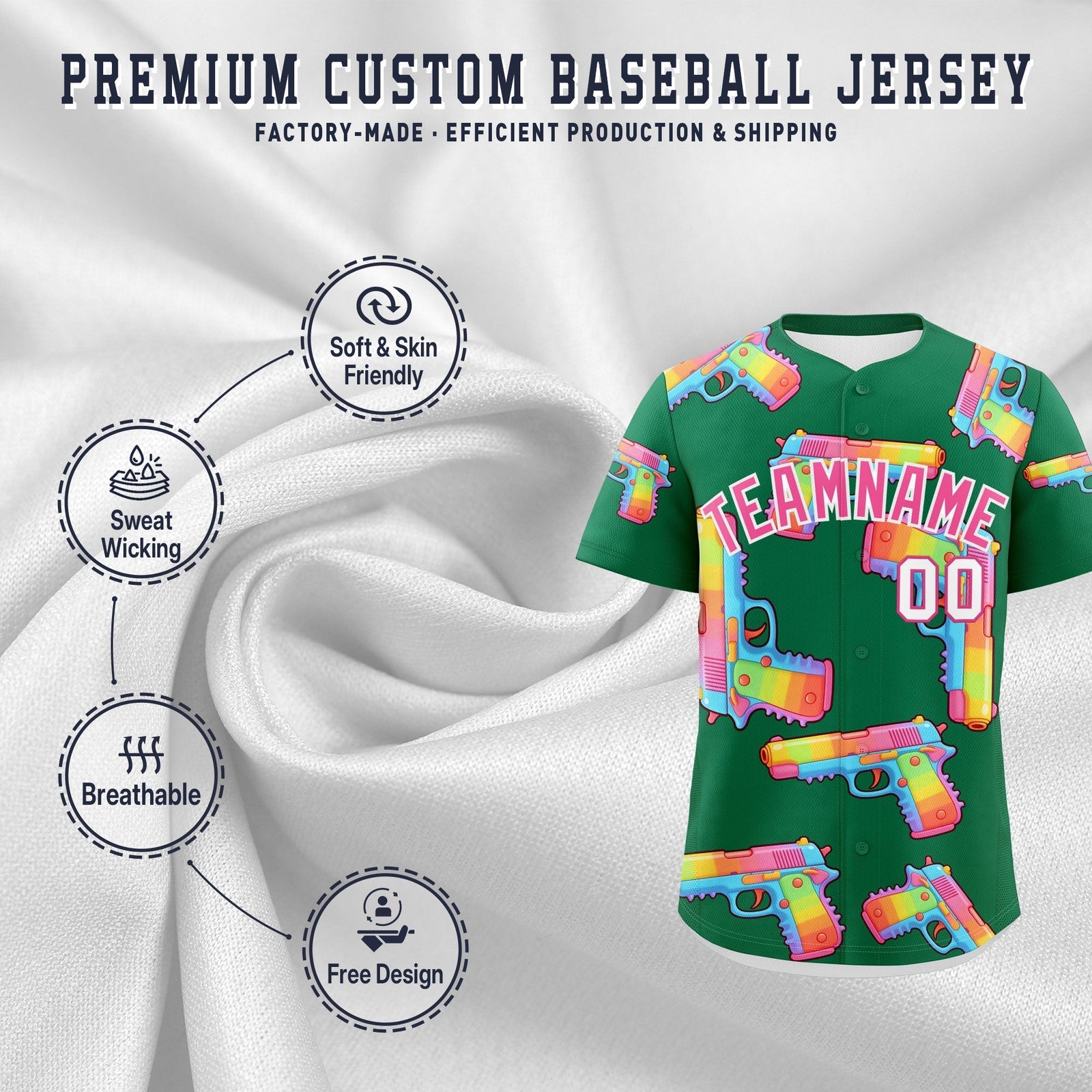 Custom Youth Baseball Jersey Kelly Green Pink Sugar-Coated Firepower Graffiti Pattern Hip-hop