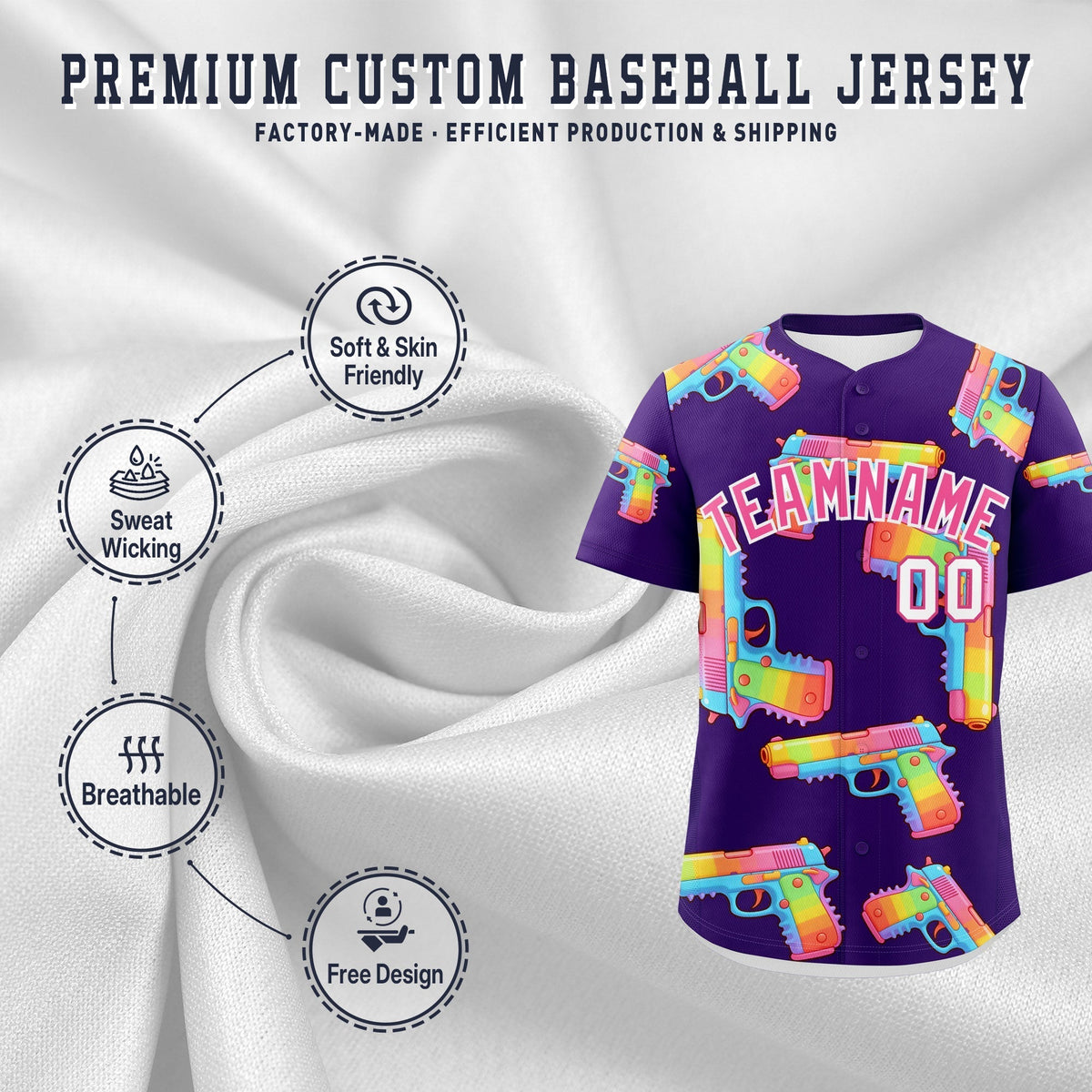 Custom Youth Baseball Jersey Purple Pink Sugar-Coated Firepower Graffiti Pattern Street Style