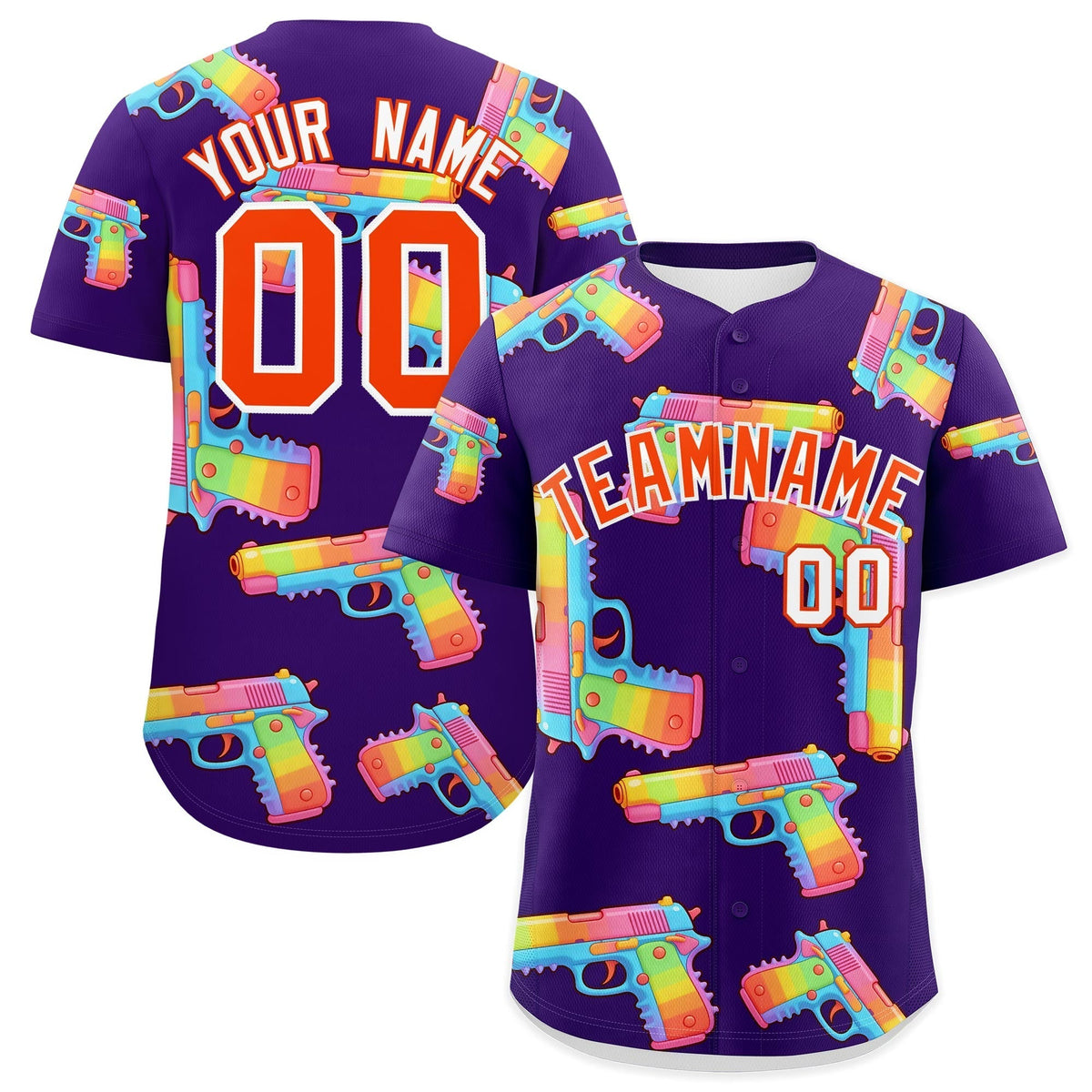 Custom Youth Baseball Jersey Purple Orange Sugar-Coated Firepower Graffiti Pattern Hip-hop