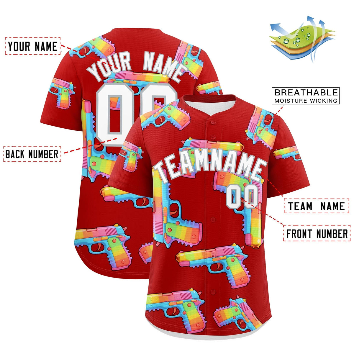 Custom Youth Baseball Jersey Red White Sugar-Coated Firepower Graffiti Pattern Urban Fashion