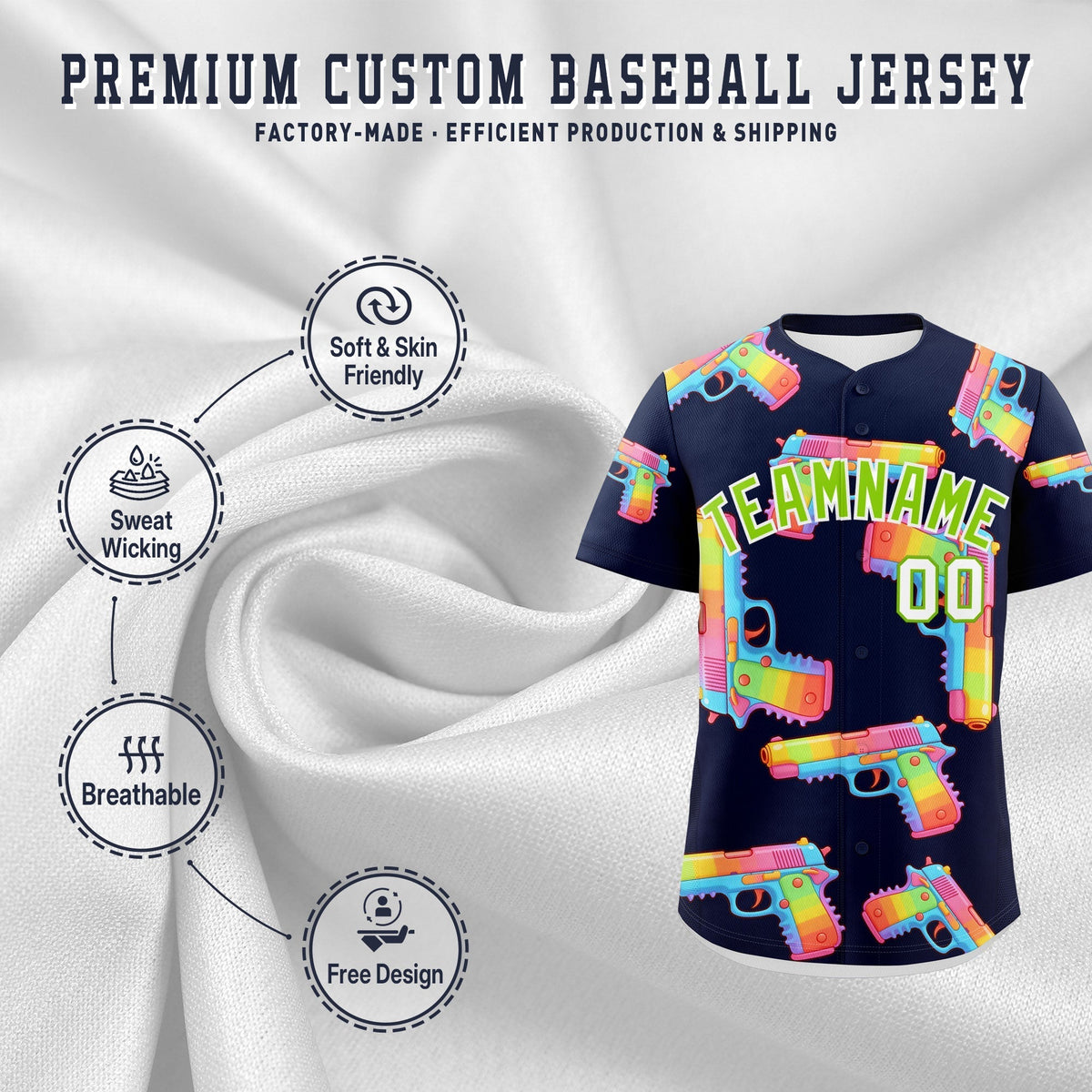Custom Youth Baseball Jersey Navy Neon Green Sugar-Coated Firepower Graffiti Pattern Street Style