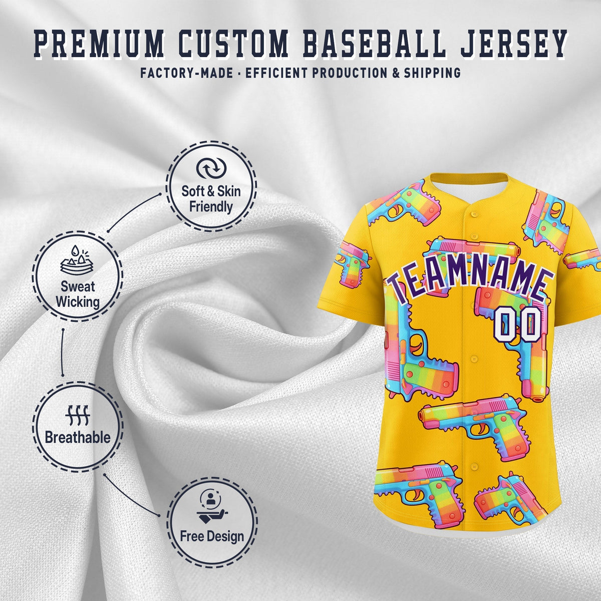 Custom Youth Baseball Jersey Yellow Purple Sugar-Coated Firepower Graffiti Pattern Urban Fashion