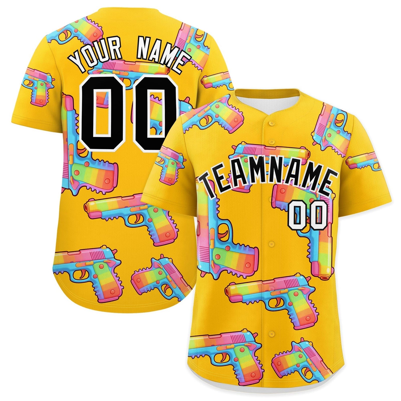 Custom Youth Baseball Jersey Yellow Black Sugar-Coated Firepower Graffiti Pattern Hip-hop