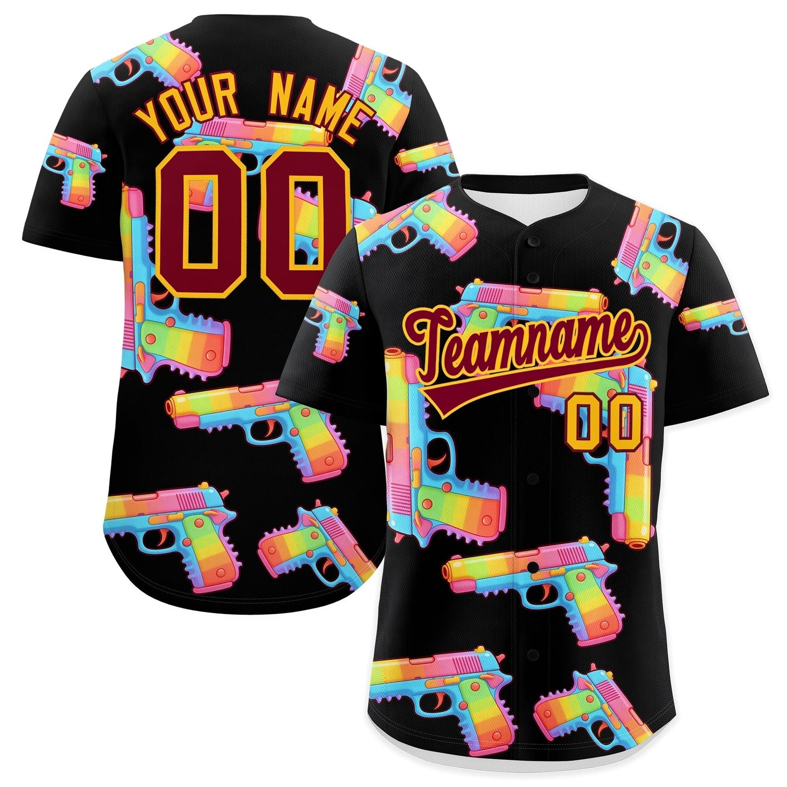 Custom Youth Baseball Jersey Black Crimson Sugar-Coated Firepower Graffiti Pattern Urban Fashion