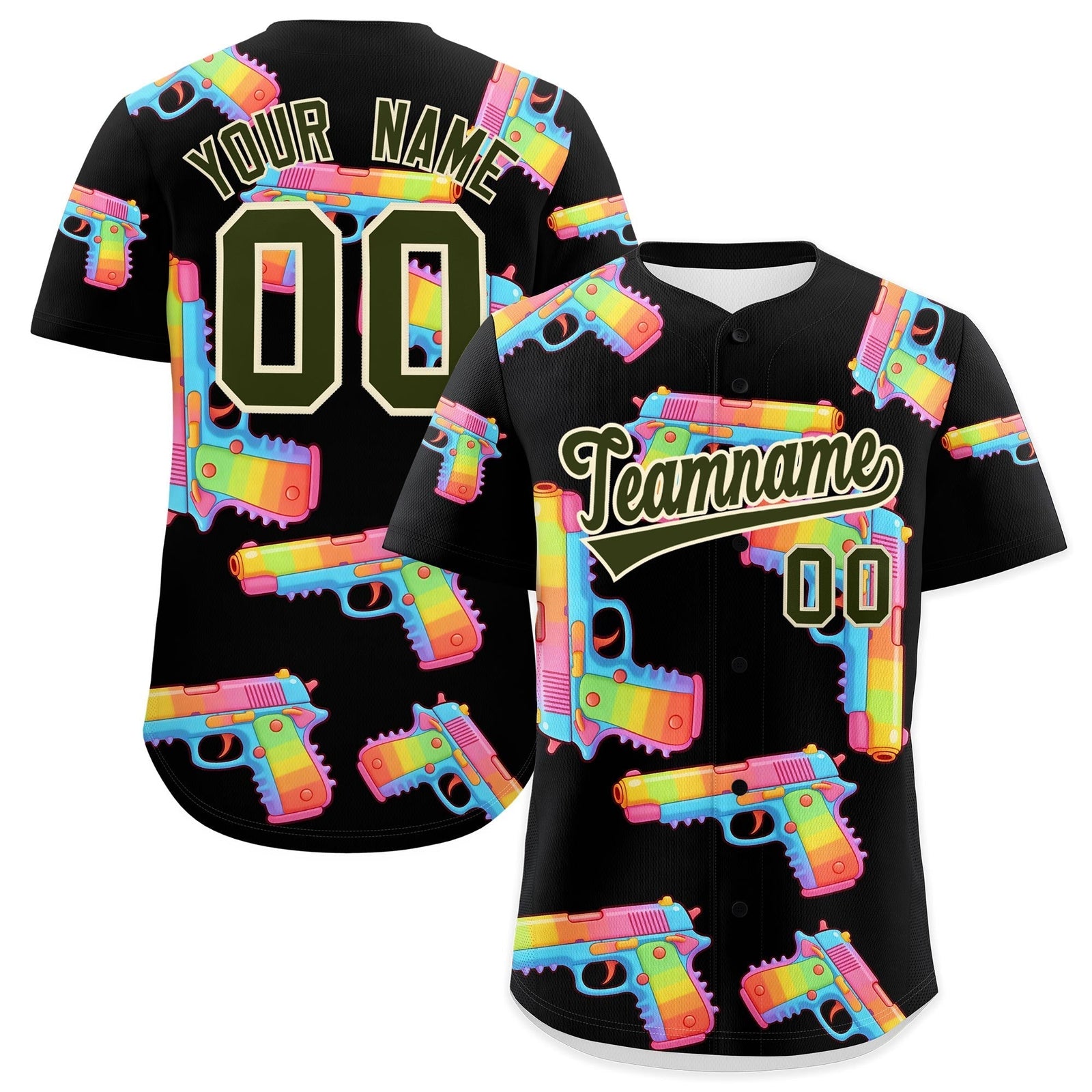 Custom Youth Baseball Jersey Black Olive Sugar-Coated Firepower Graffiti Pattern Urban Fashion