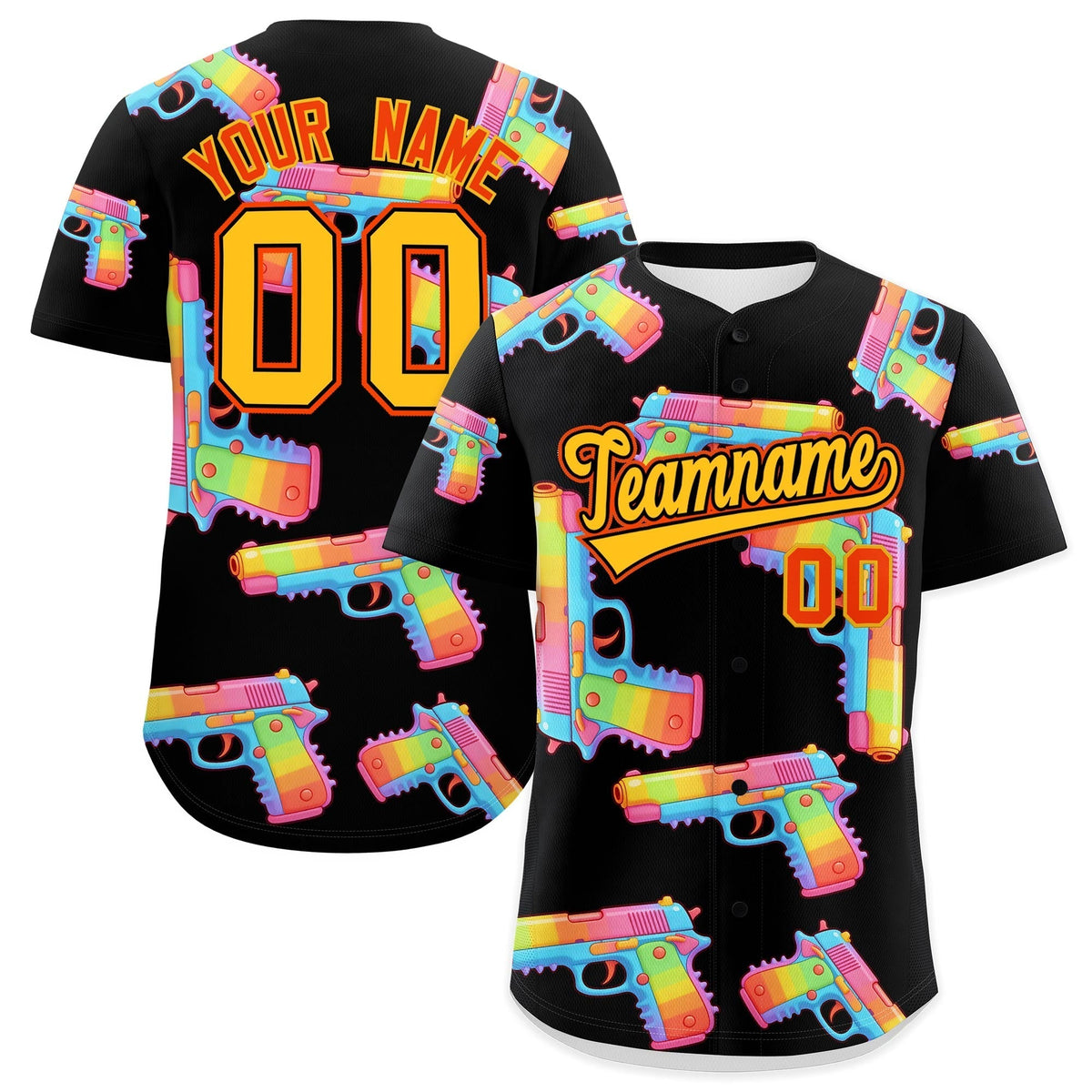 Custom Youth Baseball Jersey Black Yellow Sugar-Coated Firepower Graffiti Pattern Hip-hop