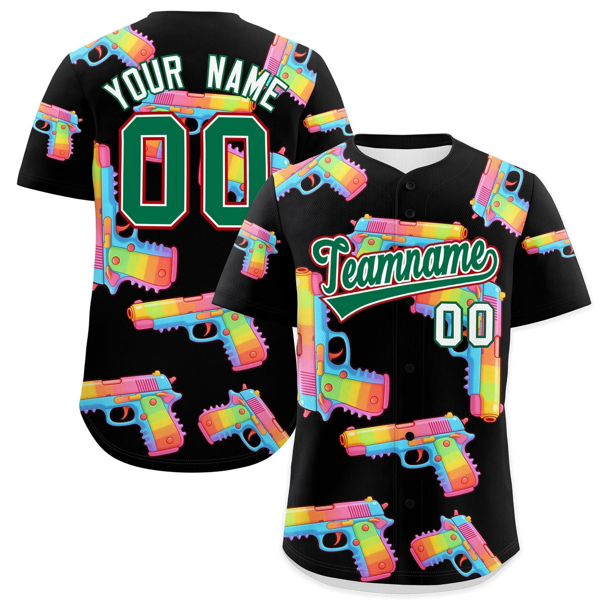 Custom Youth Baseball Jersey Black Kelly Green Sugar-Coated Firepower Graffiti Pattern Urban Fashion