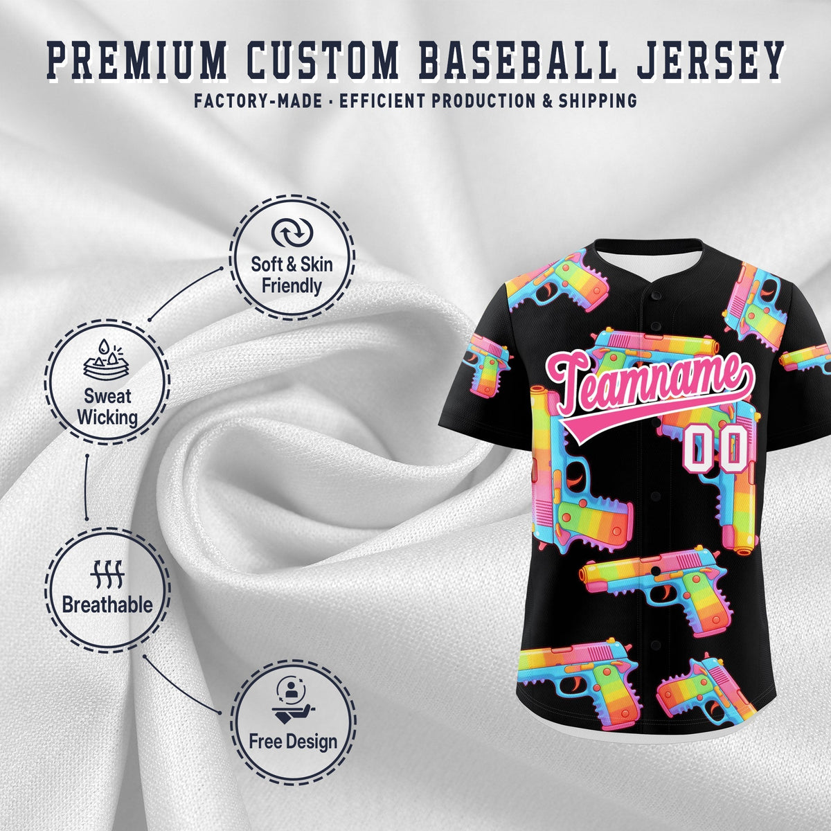 Custom Youth Baseball Jersey Black Pink Sugar-Coated Firepower Graffiti Pattern Hip-hop