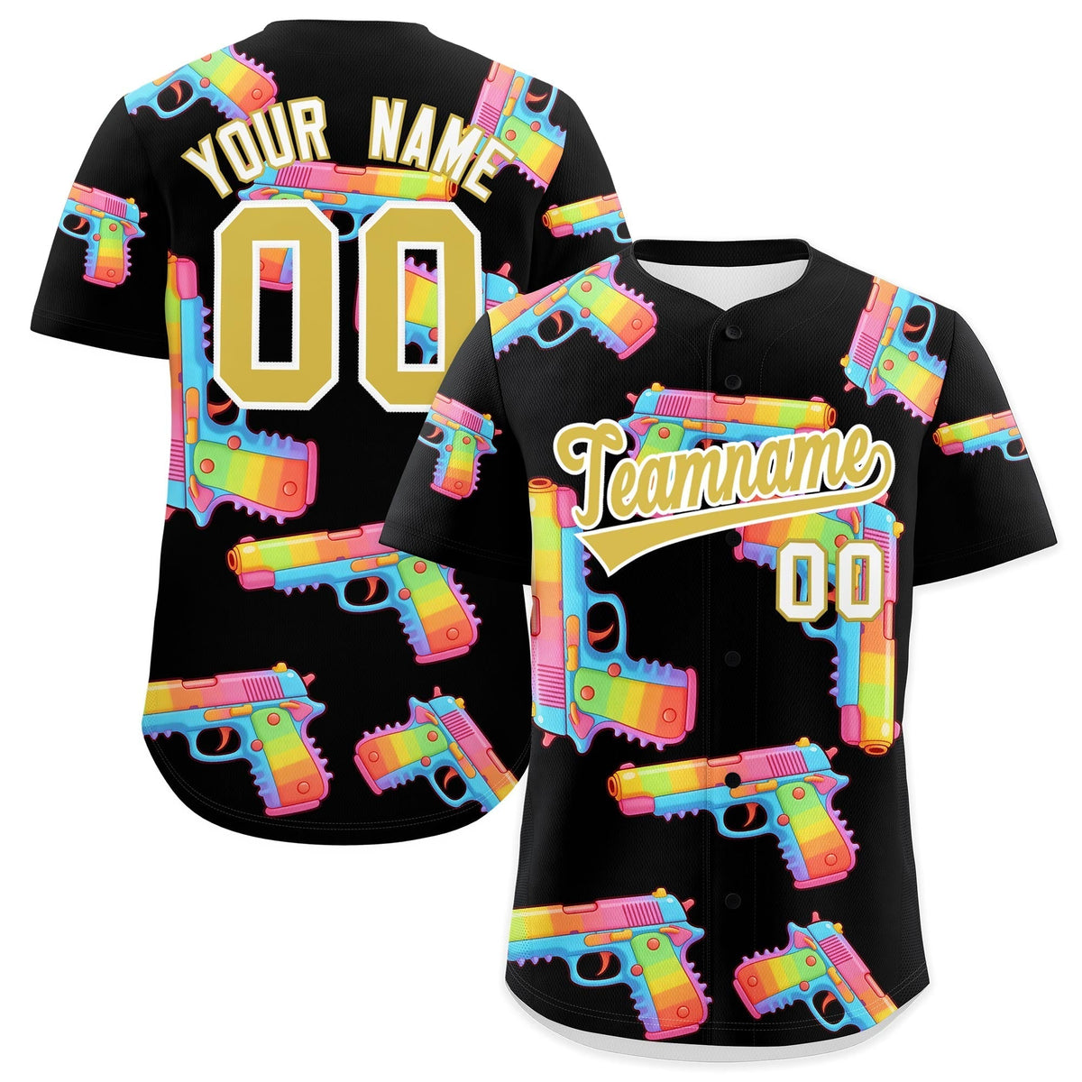 Custom Youth Baseball Jersey Black Old Gold Sugar-Coated Firepower Graffiti Pattern Street Style