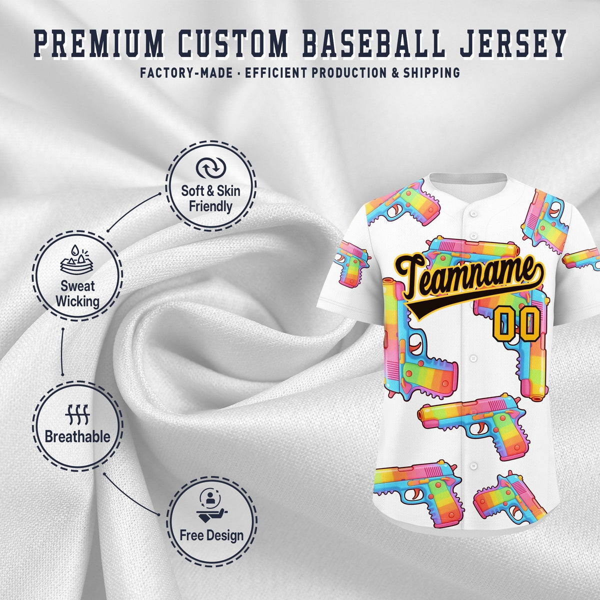 Custom Youth Baseball Jersey White Black Sugar-Coated Firepower Graffiti Pattern Hip-hop