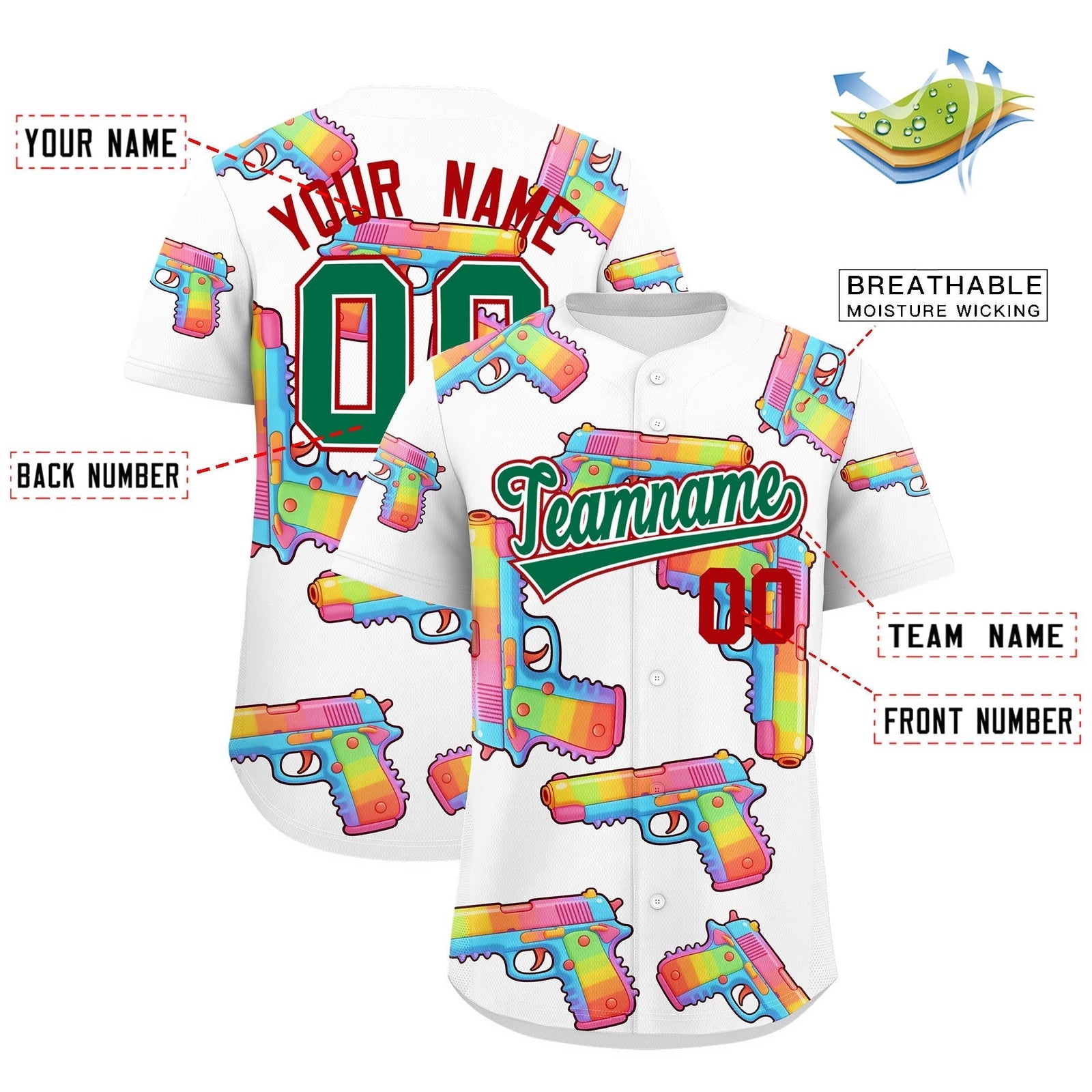 Custom Youth Baseball Jersey White Kelly Green Sugar-Coated Firepower Graffiti Pattern Hip-hop