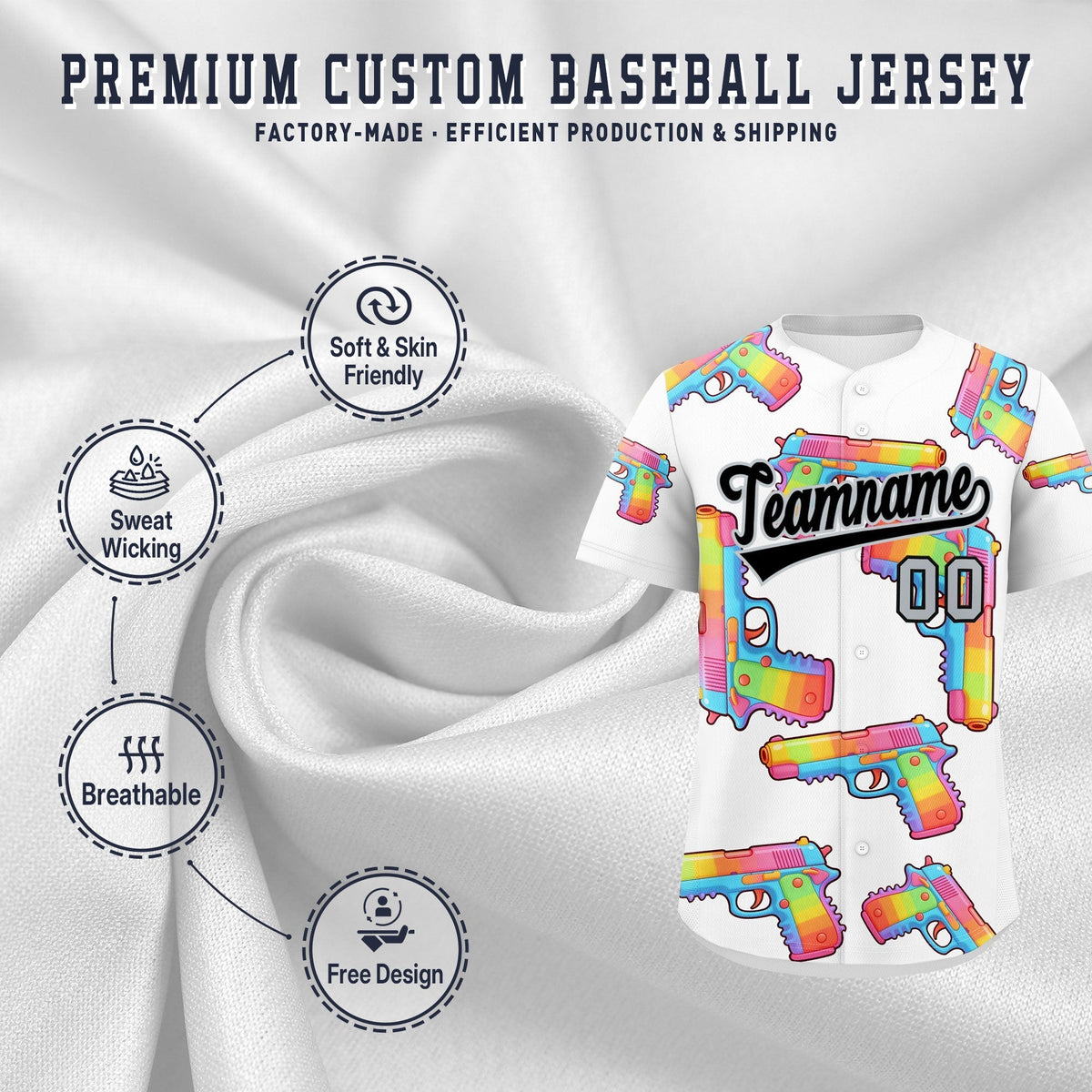 Custom Youth Baseball Jersey White Black Sugar-Coated Firepower Graffiti Pattern Hip-hop