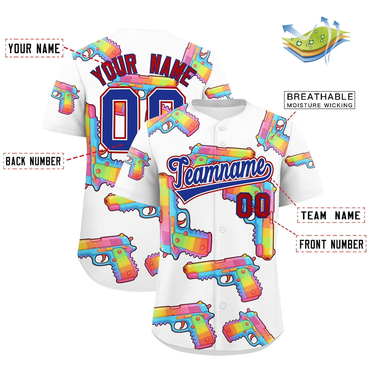 Custom Youth Baseball Jersey White Royal Blue Sugar-Coated Firepower Graffiti Pattern Hip-hop