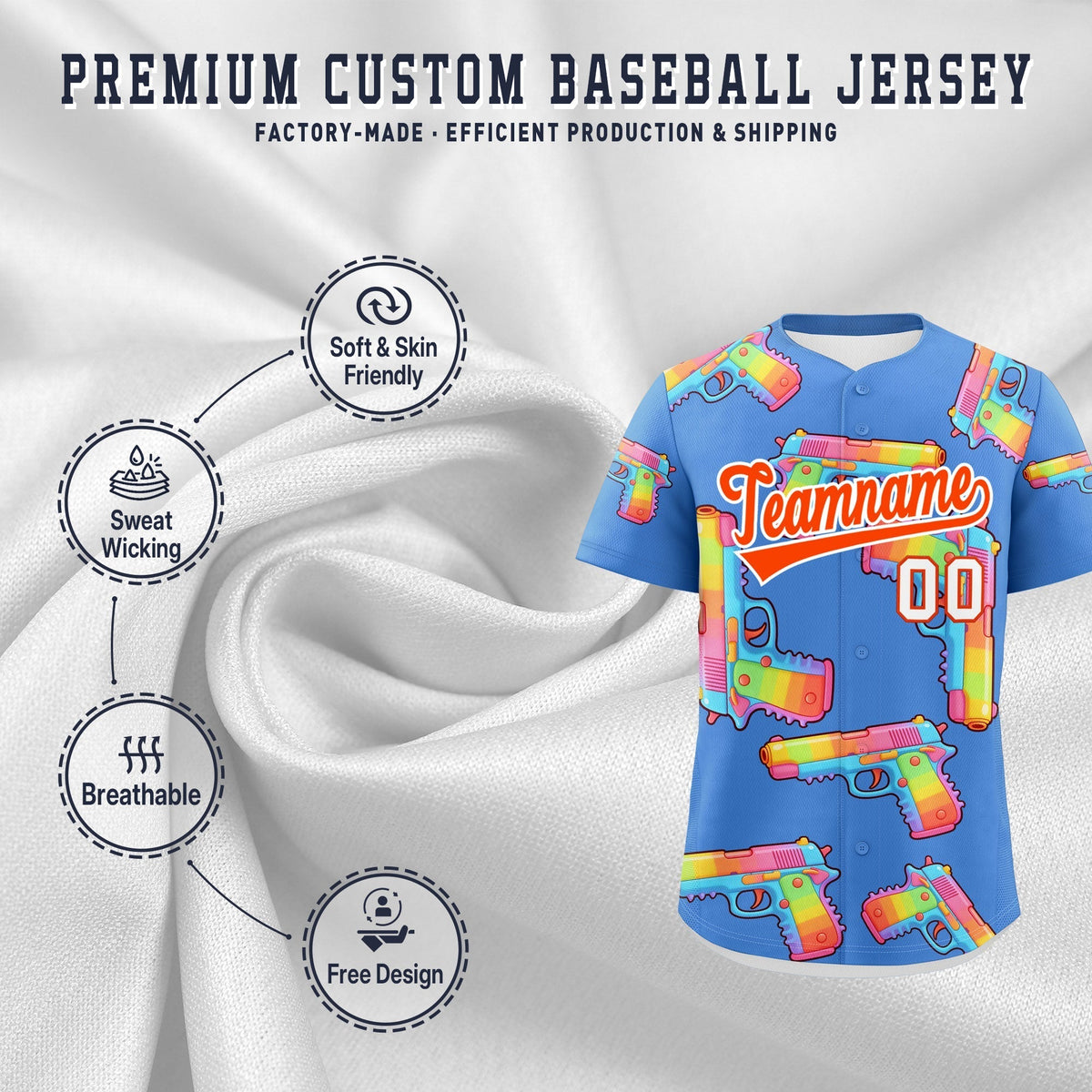 Custom Youth Baseball Jersey Powder Blue Orange Sugar-Coated Firepower Graffiti Pattern Hip-hop
