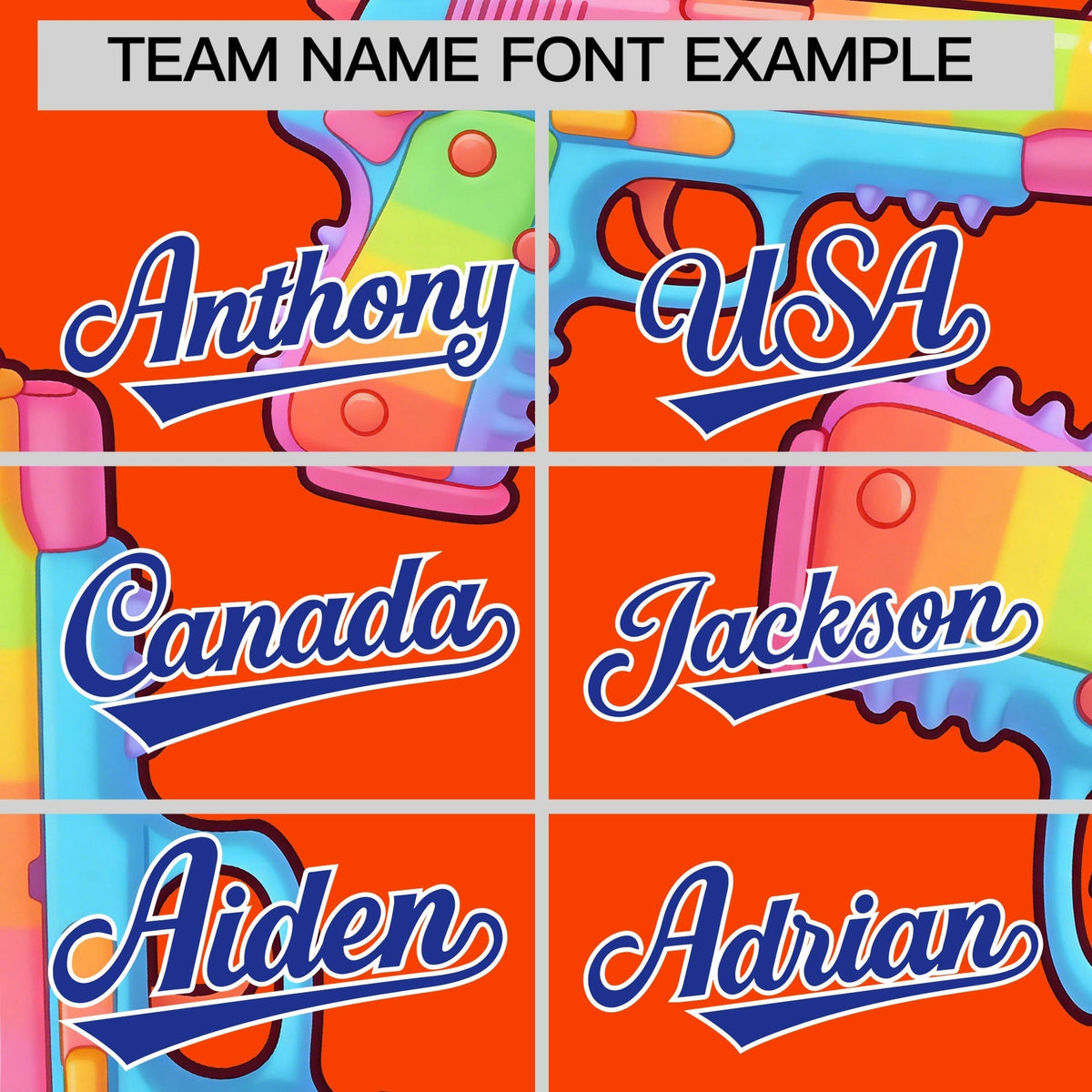 Custom Youth Baseball Jersey Orange Royal Blue Sugar-Coated Firepower Graffiti Pattern Urban Fashion