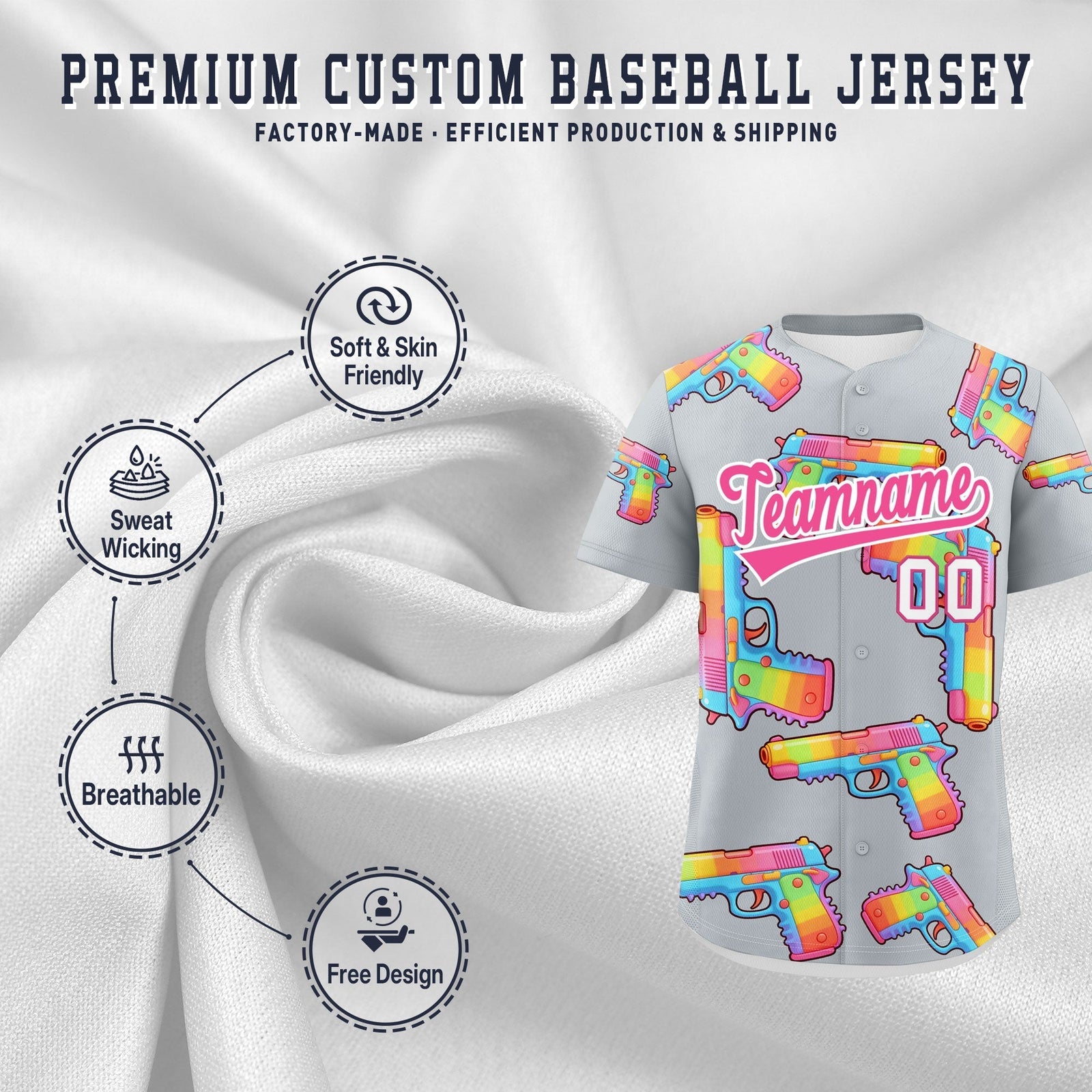 Custom Youth Baseball Jersey Silver Pink Sugar-Coated Firepower Graffiti Pattern Street Style