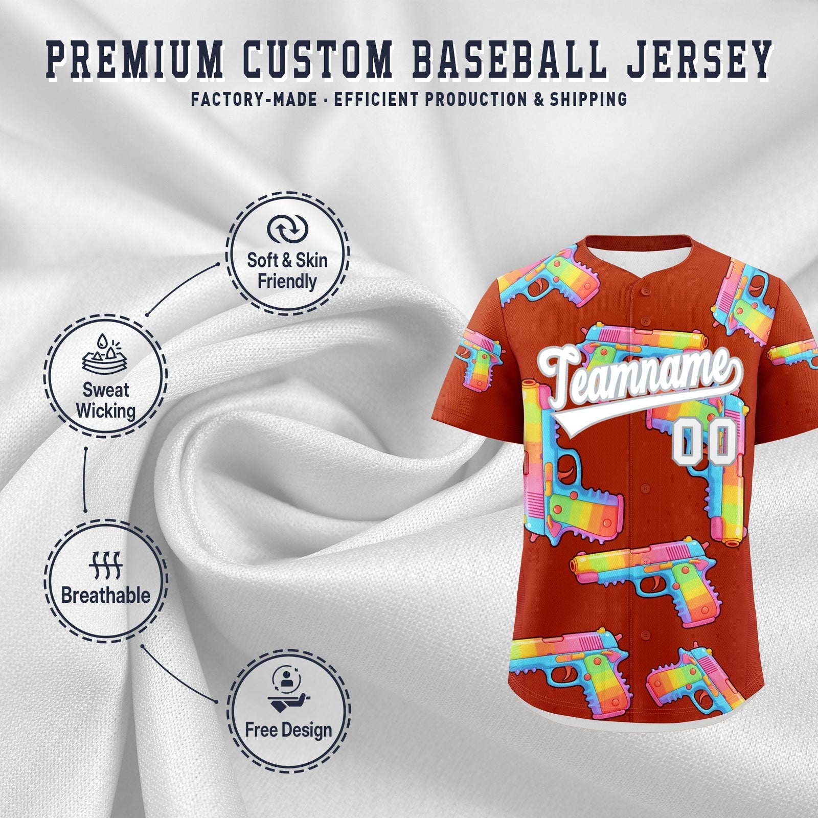 Custom Youth Baseball Jersey Dark Orange White Sugar-Coated Firepower Graffiti Pattern Urban Fashion