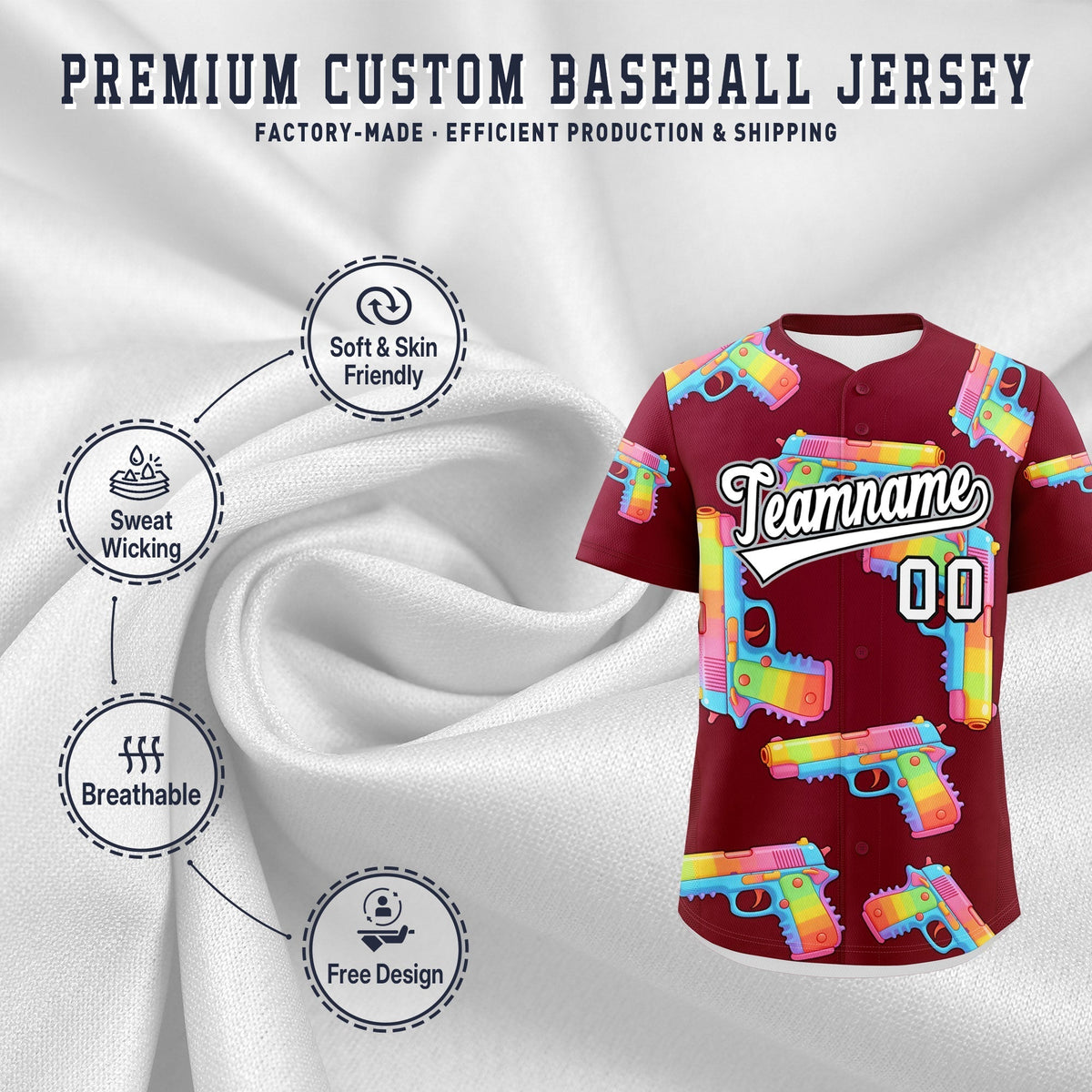 Custom Youth Baseball Jersey Crimson White Sugar-Coated Firepower Graffiti Pattern Urban Fashion