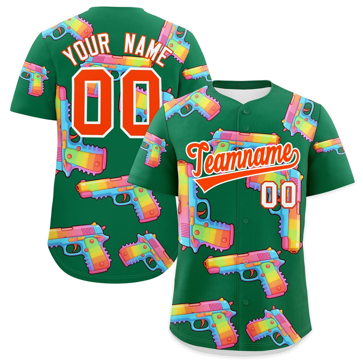 Custom Youth Baseball Jersey Kelly Green Orange Sugar-Coated Firepower Graffiti Pattern Street Style