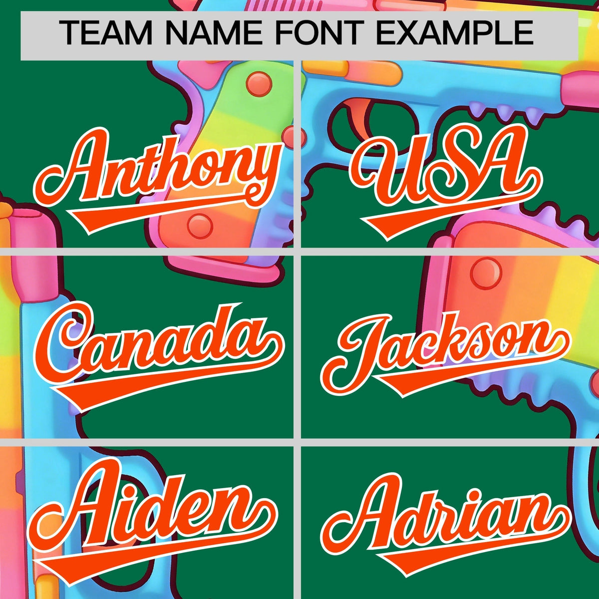 Custom Youth Baseball Jersey Kelly Green Orange Sugar-Coated Firepower Graffiti Pattern Street Style