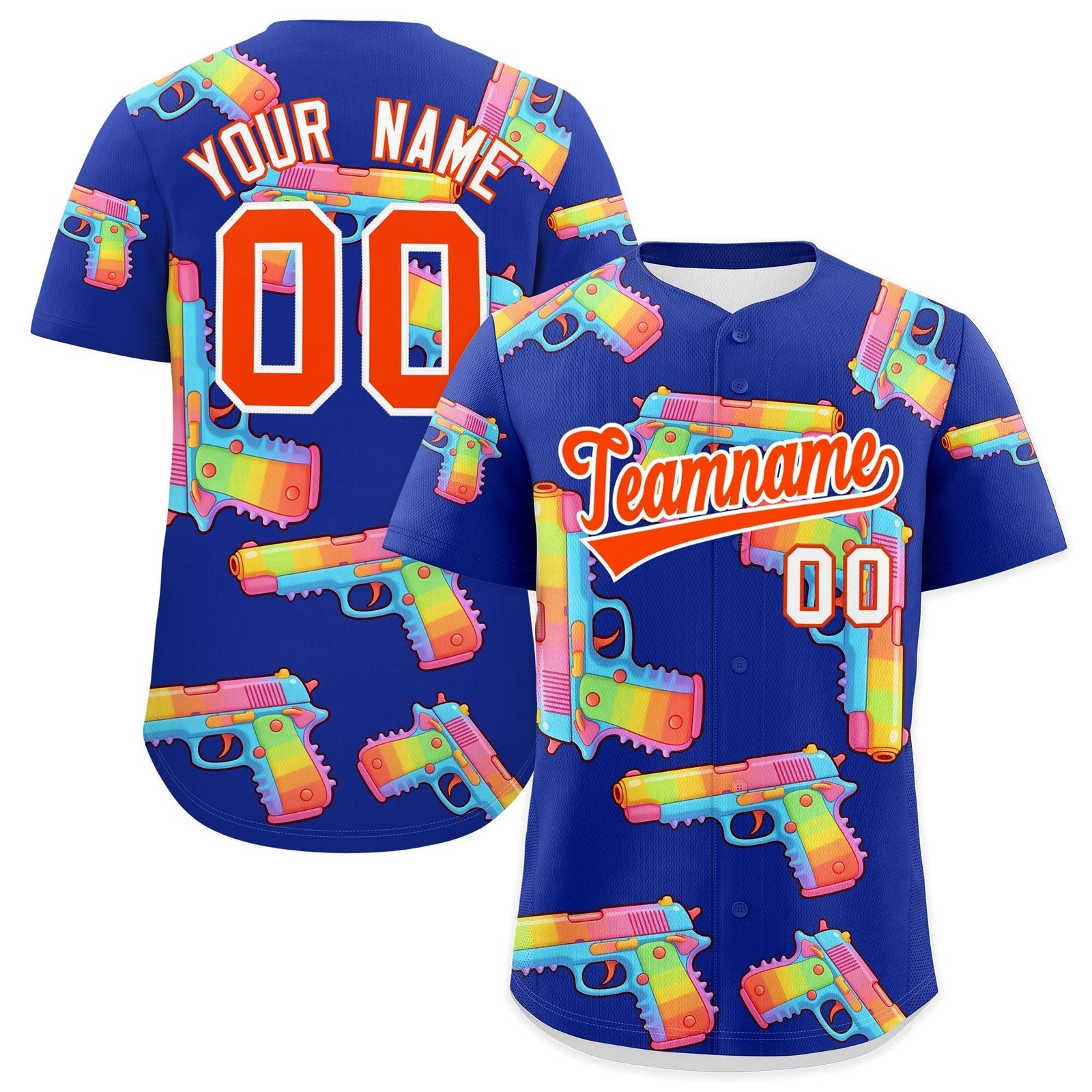 Custom Youth Baseball Jersey Royal Blue Orange Sugar-Coated Firepower Graffiti Pattern Street Style