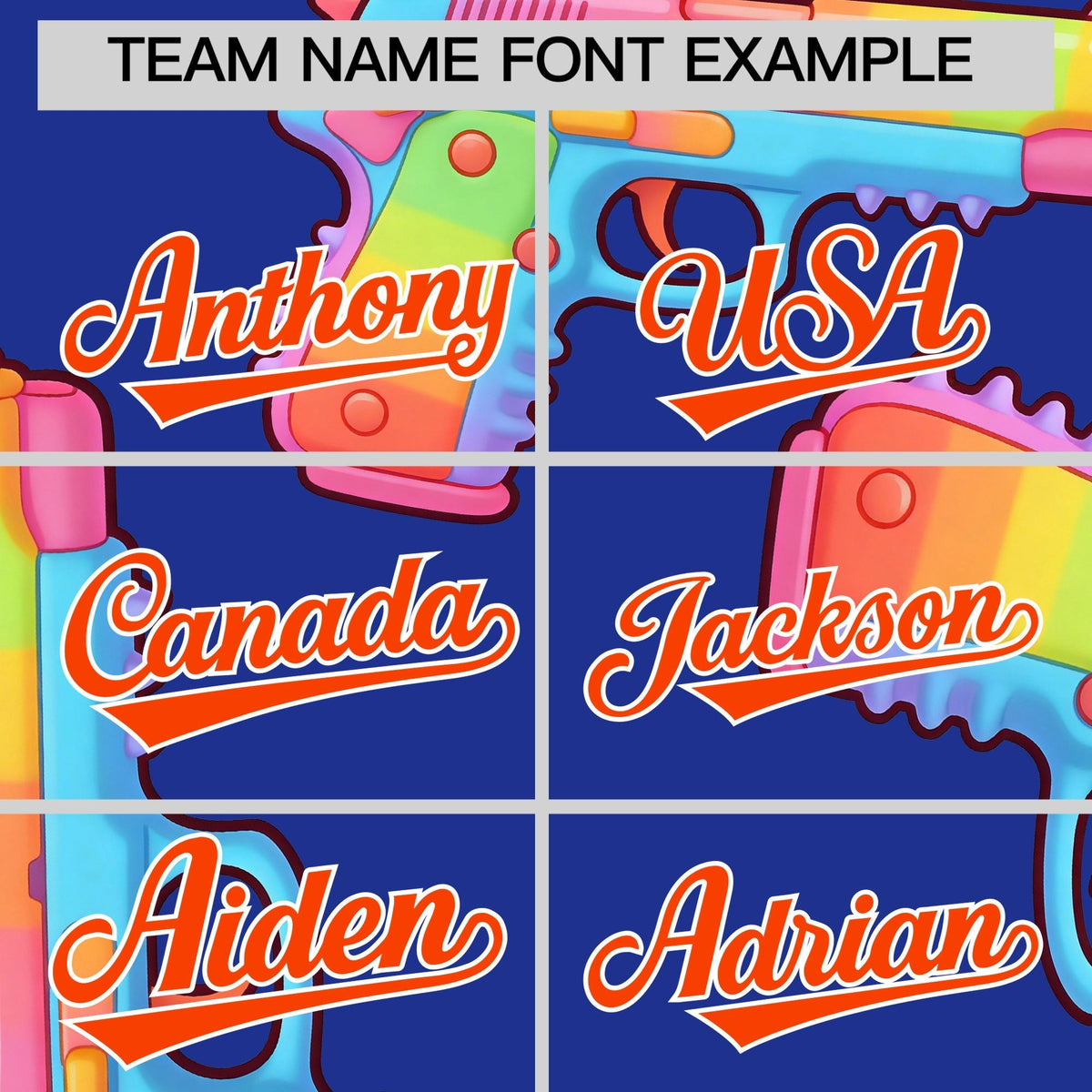 Custom Youth Baseball Jersey Royal Blue Orange Sugar-Coated Firepower Graffiti Pattern Street Style