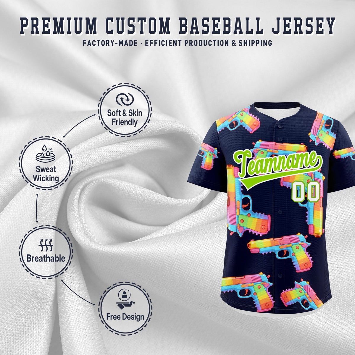 Custom Youth Baseball Jersey Navy Neon Green Sugar-Coated Firepower Graffiti Pattern Street Style