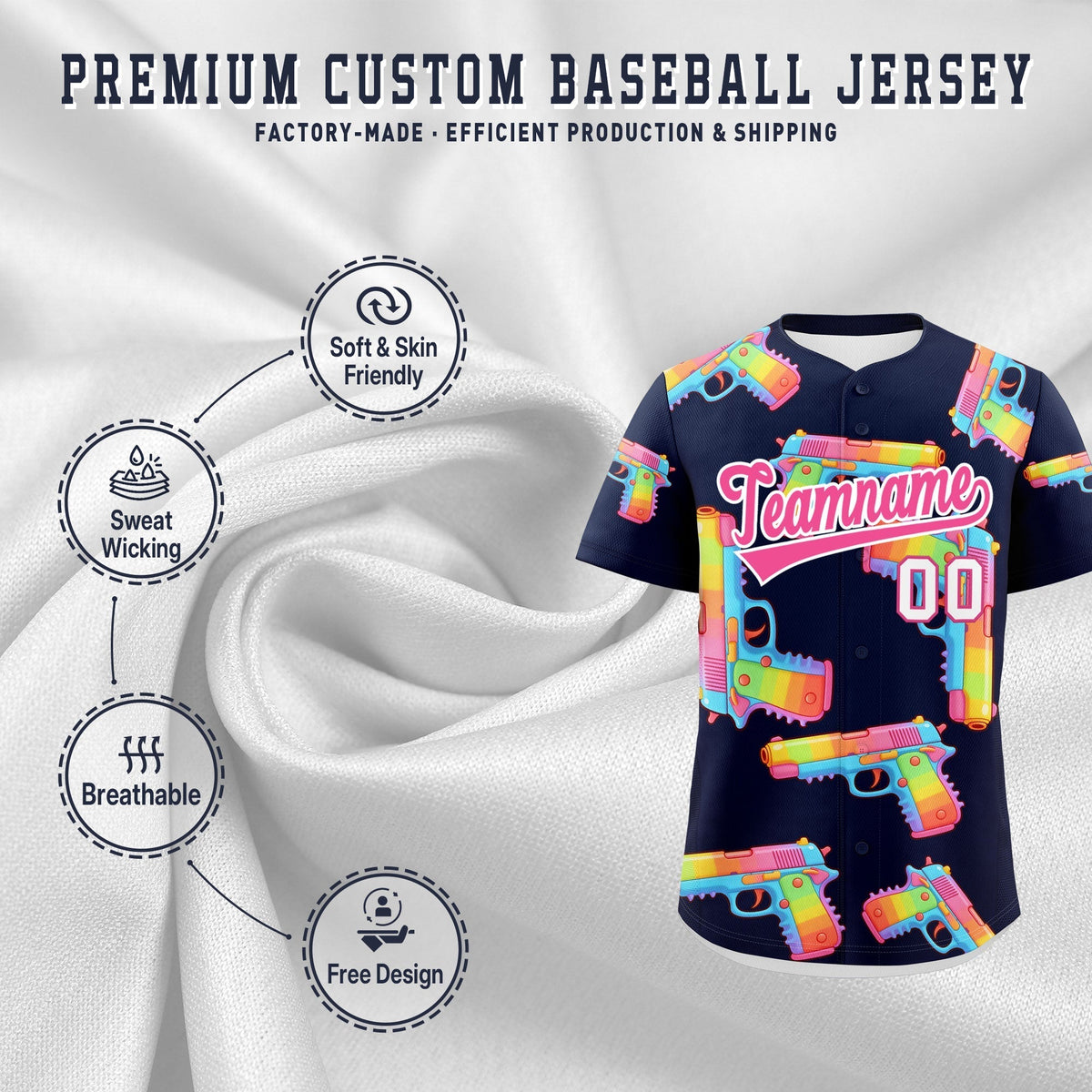 Custom Youth Baseball Jersey Navy Pink Sugar-Coated Firepower Graffiti Pattern Street Style