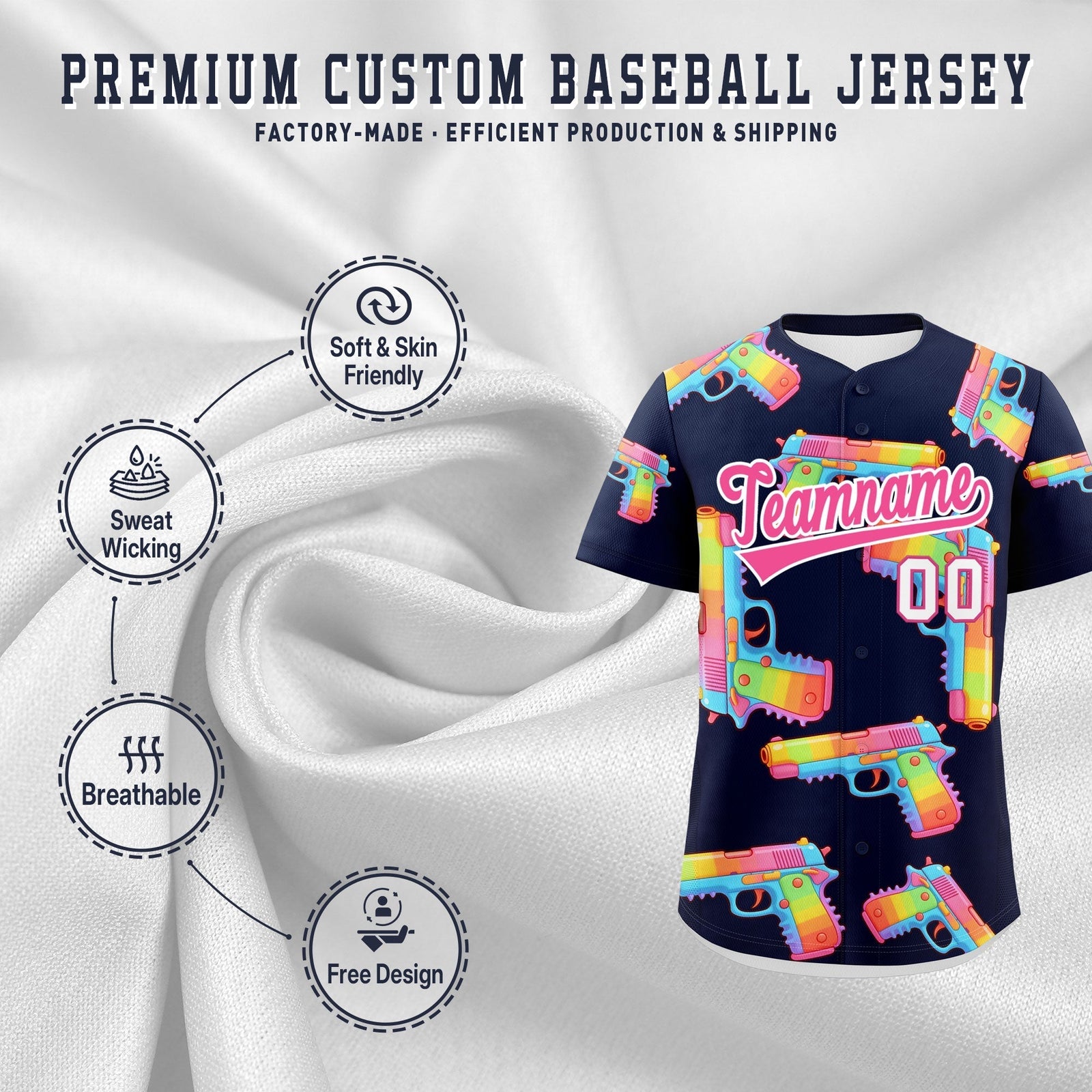 Custom Youth Baseball Jersey Navy Pink Sugar-Coated Firepower Graffiti Pattern Street Style