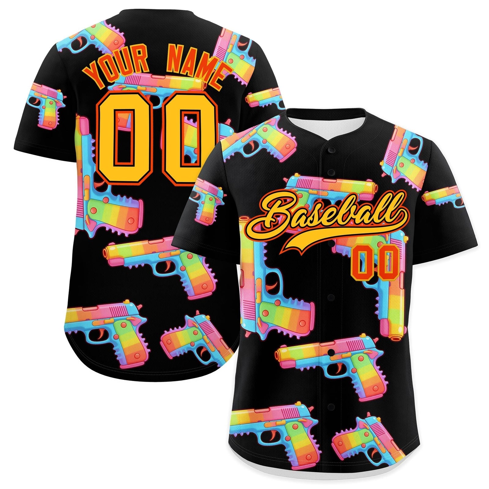 Custom Youth Baseball Jersey Black Yellow Sugar-Coated Firepower Graffiti Pattern Hip-hop