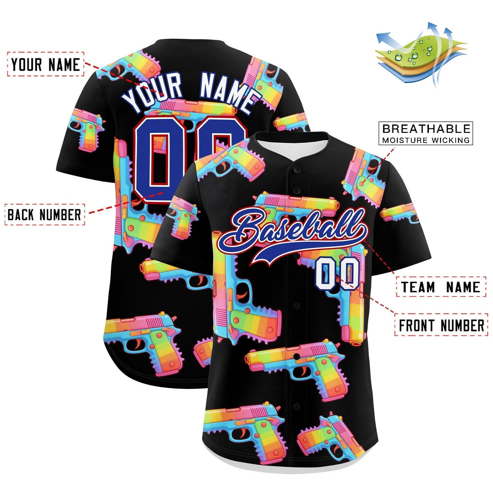 Custom Youth Baseball Jersey Black Royal Blue Sugar-Coated Firepower Graffiti Pattern Street Style