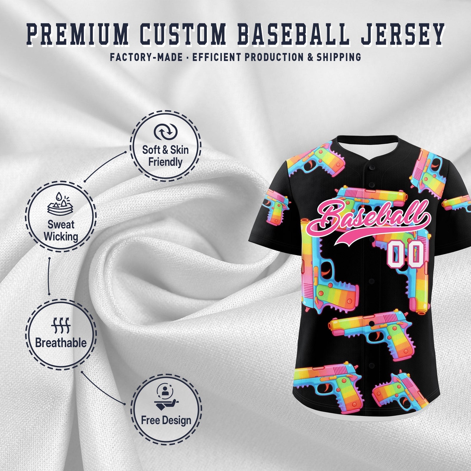 Custom Youth Baseball Jersey Black Pink Sugar-Coated Firepower Graffiti Pattern Hip-hop