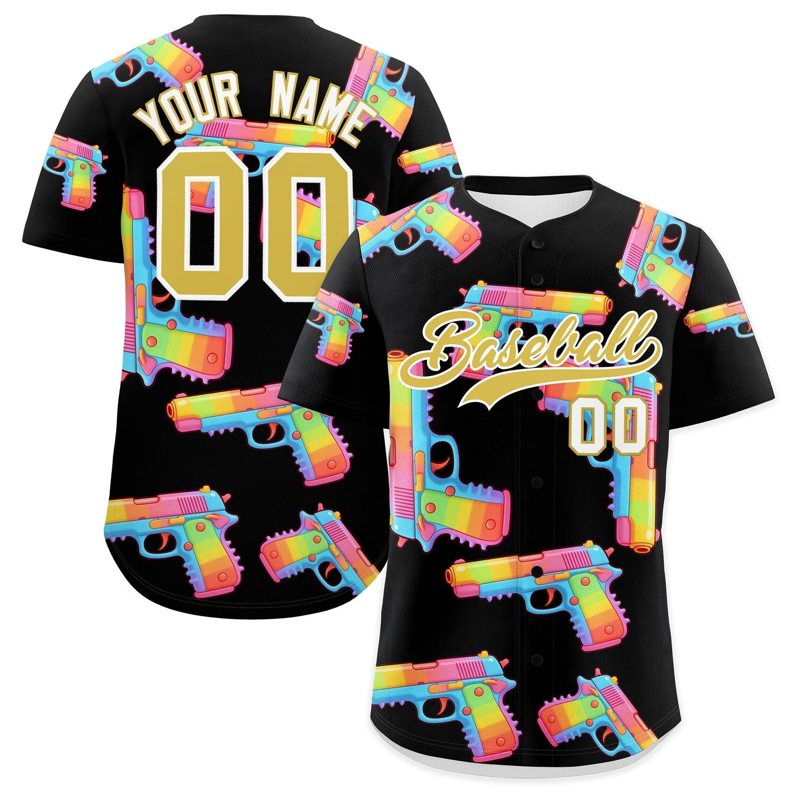 Custom Youth Baseball Jersey Black Old Gold Sugar-Coated Firepower Graffiti Pattern Street Style