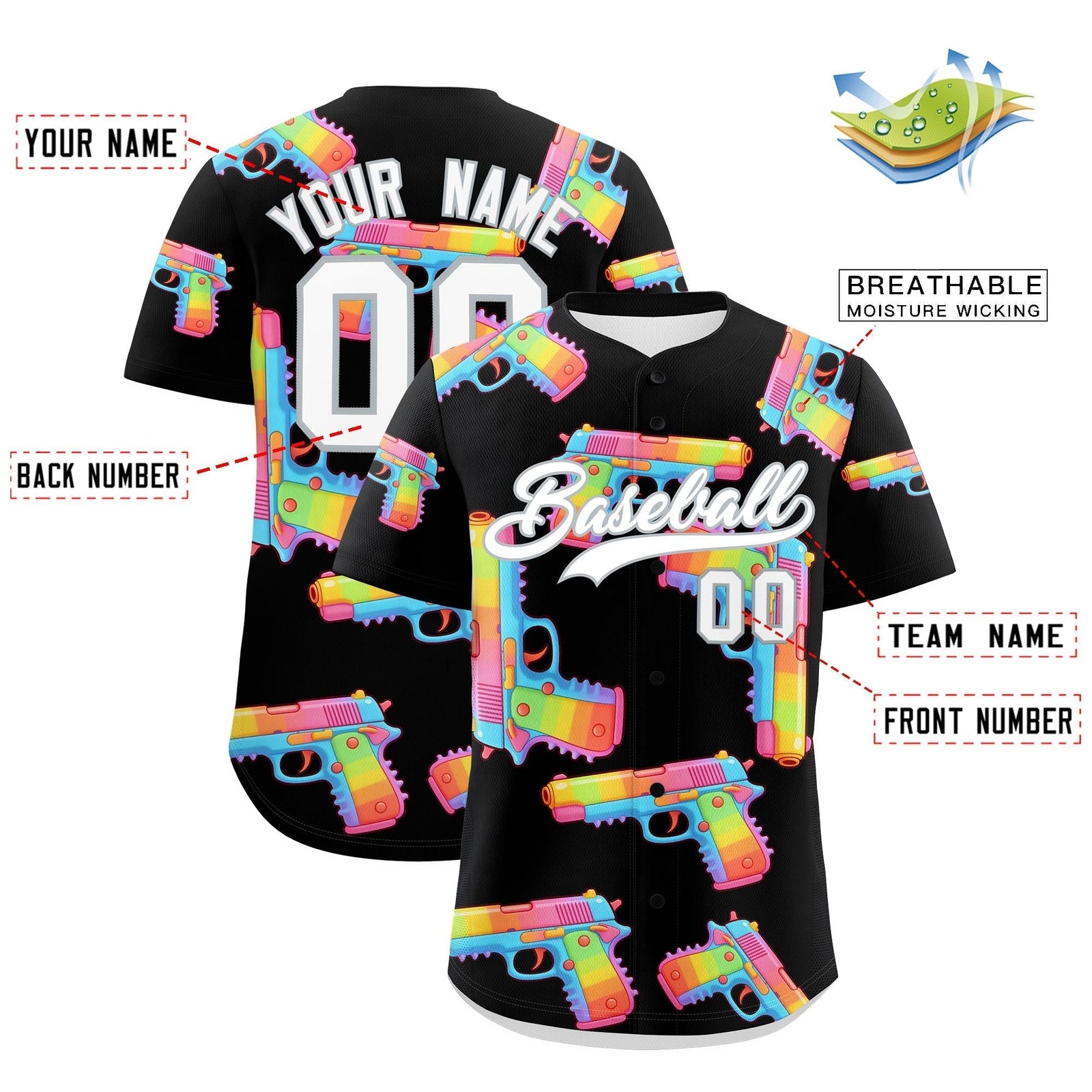 Custom Youth Baseball Jersey Black White Sugar-Coated Firepower Graffiti Pattern Hip-hop