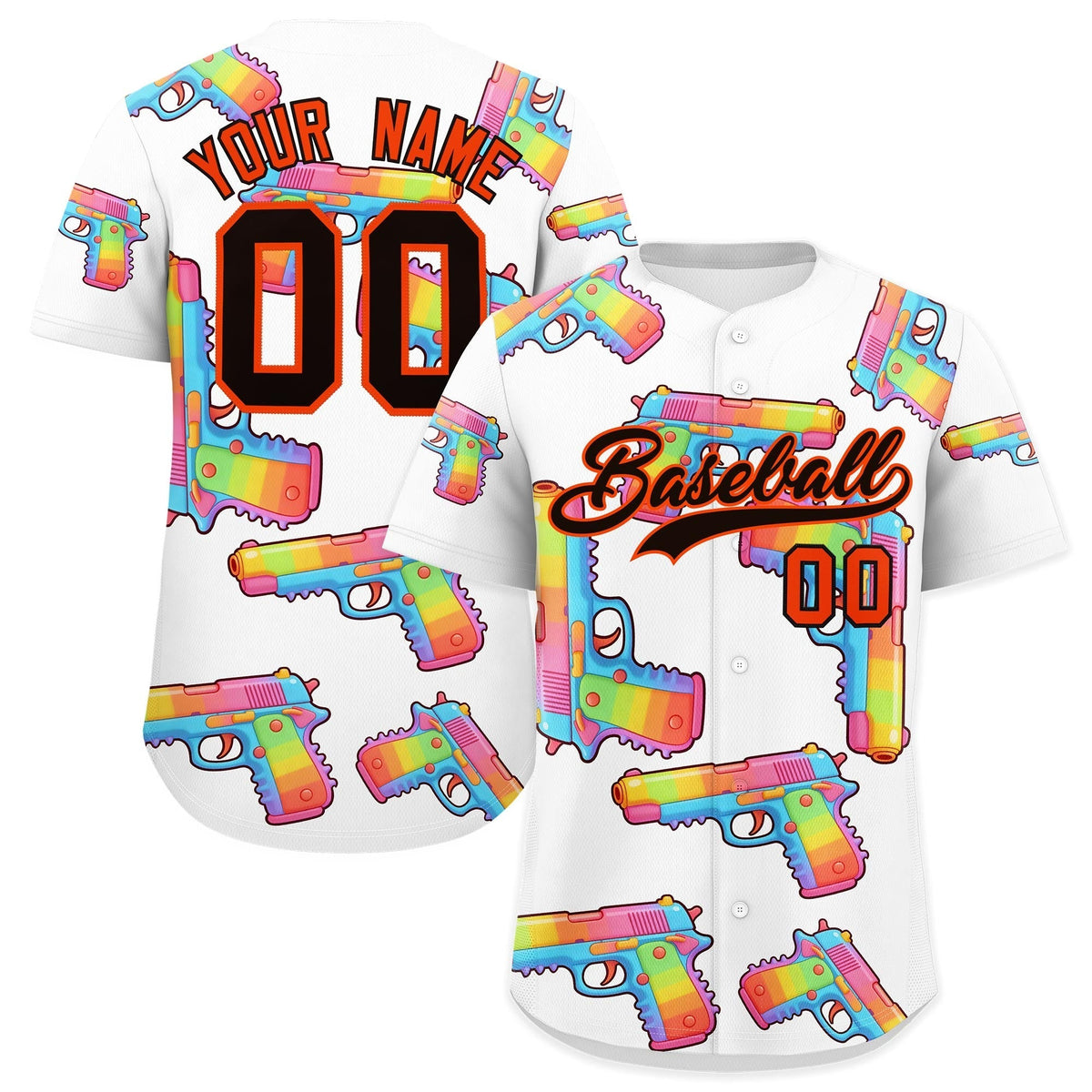 Custom Youth Baseball Jersey White Black Sugar-Coated Firepower Graffiti Pattern Urban Fashion