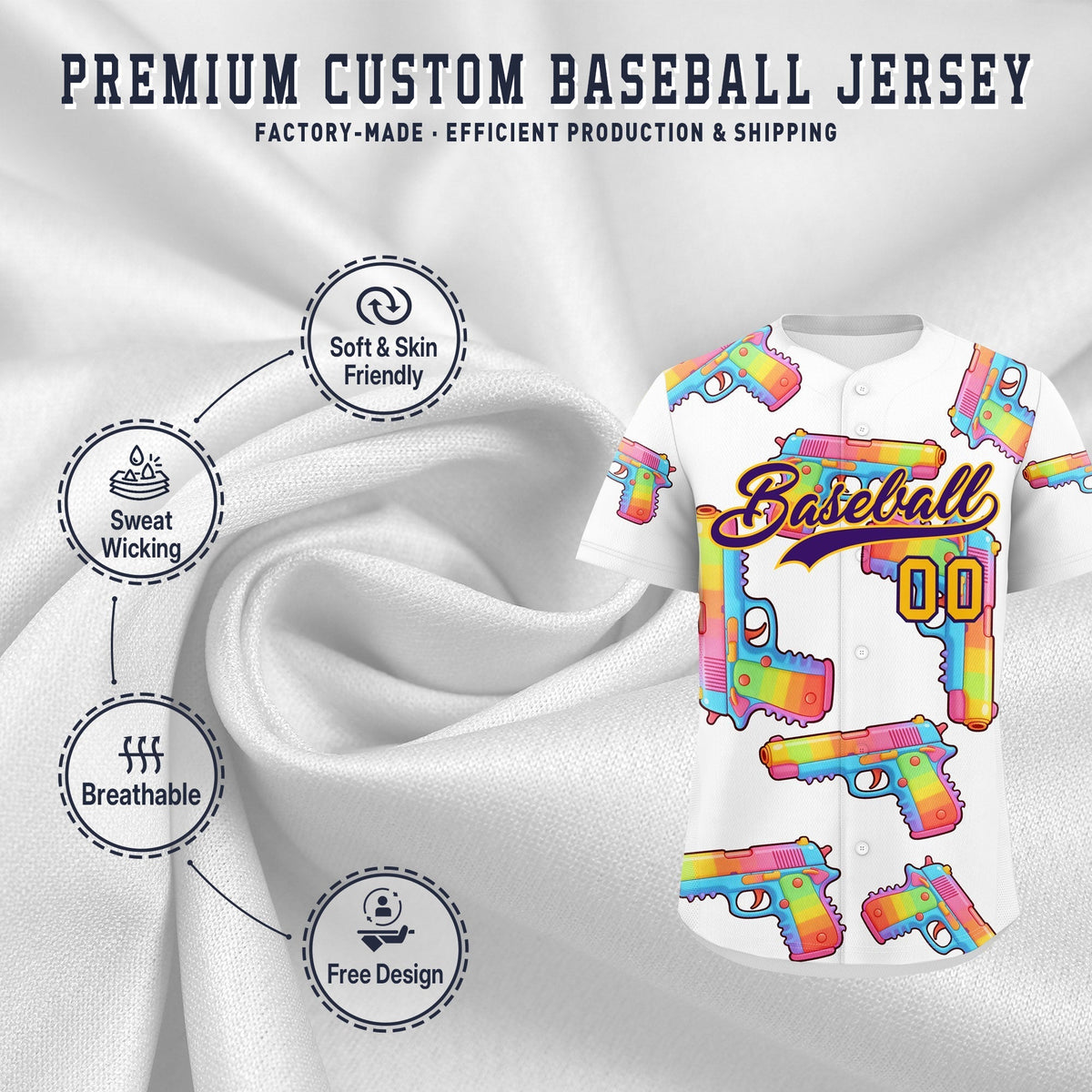 Custom Youth Baseball Jersey White Purple Sugar-Coated Firepower Graffiti Pattern Hip-hop