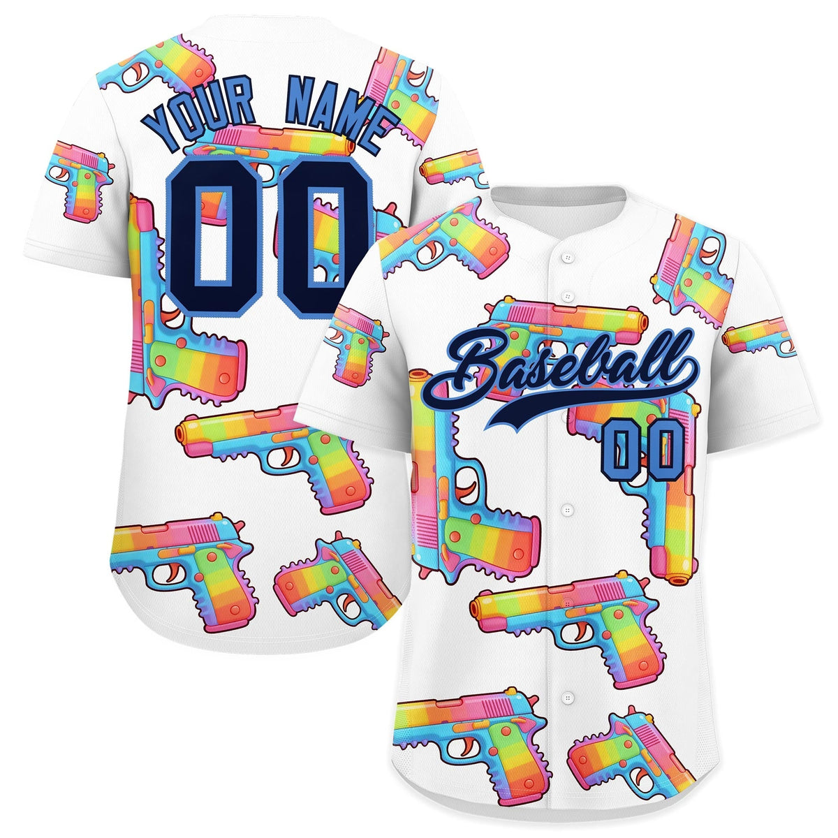 Custom Youth Baseball Jersey White Navy Sugar-Coated Firepower Graffiti Pattern Urban Fashion