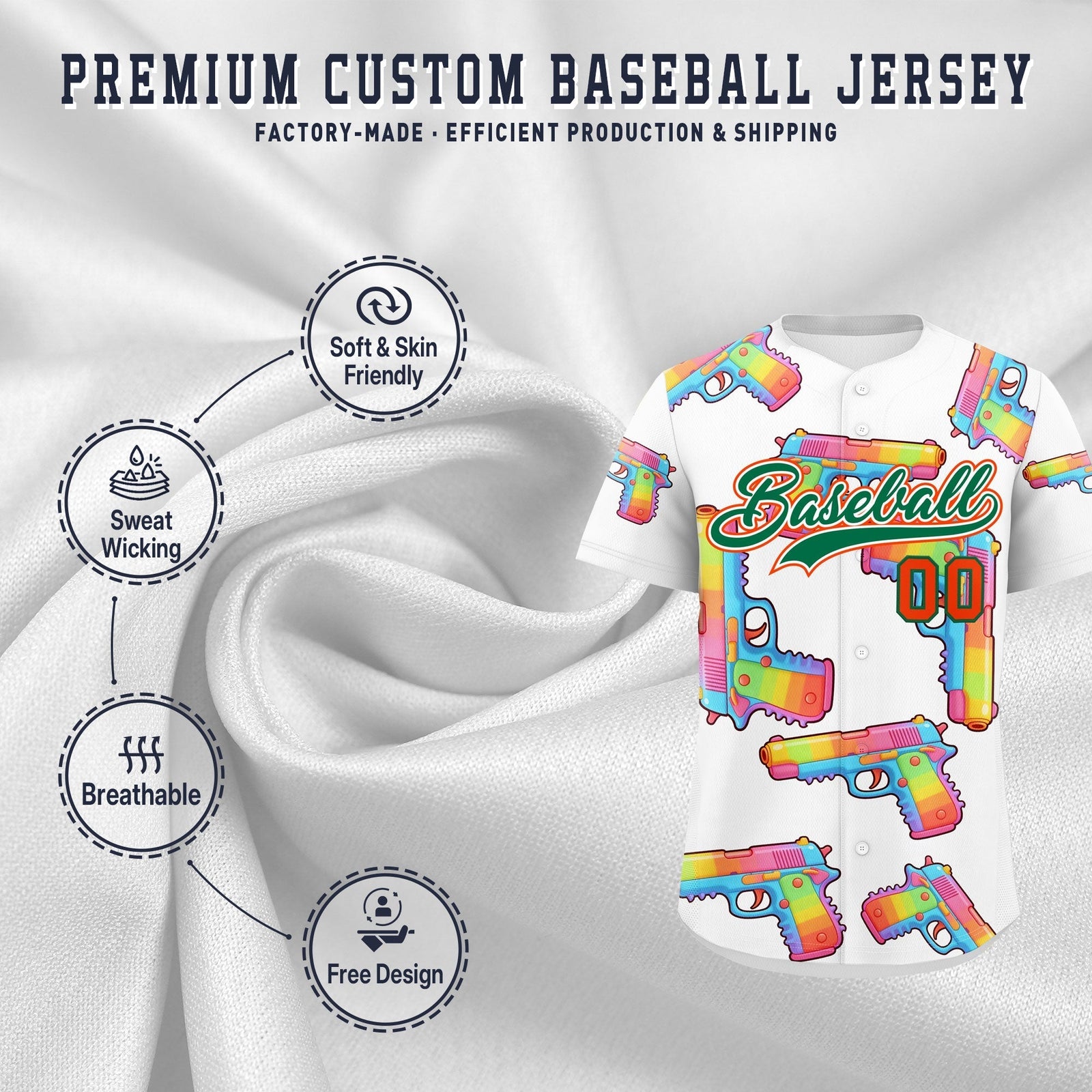 Custom Youth Baseball Jersey White Kelly Green Sugar-Coated Firepower Graffiti Pattern Street Style