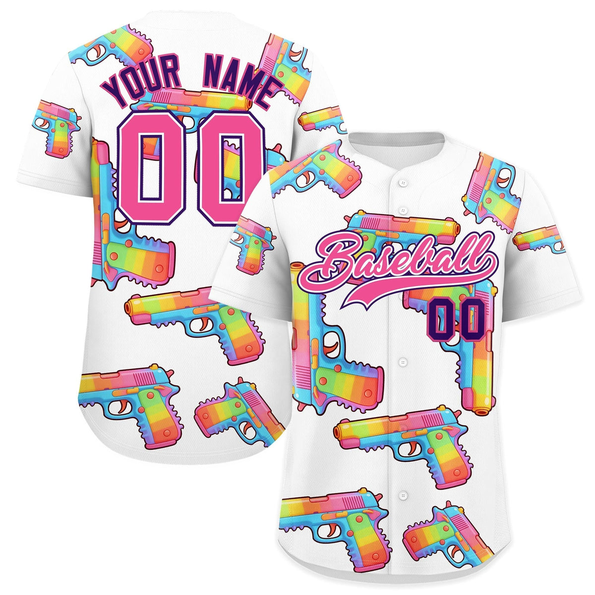 Custom Youth Baseball Jersey White Pink Sugar-Coated Firepower Graffiti Pattern Street Style