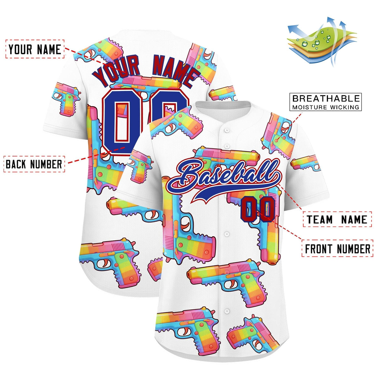 Custom Youth Baseball Jersey White Royal Blue Sugar-Coated Firepower Graffiti Pattern Hip-hop