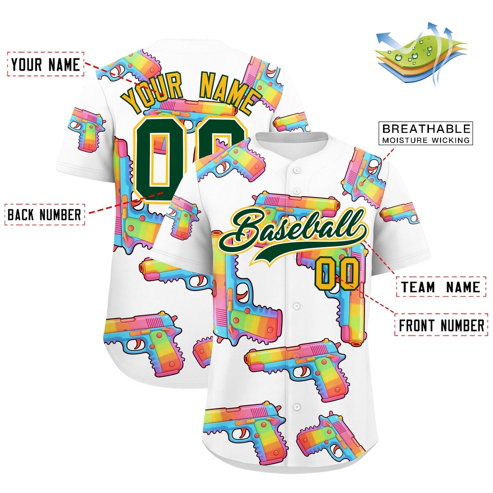 Custom Youth Baseball Jersey White Dark Green Sugar-Coated Firepower Graffiti Pattern Urban Fashion