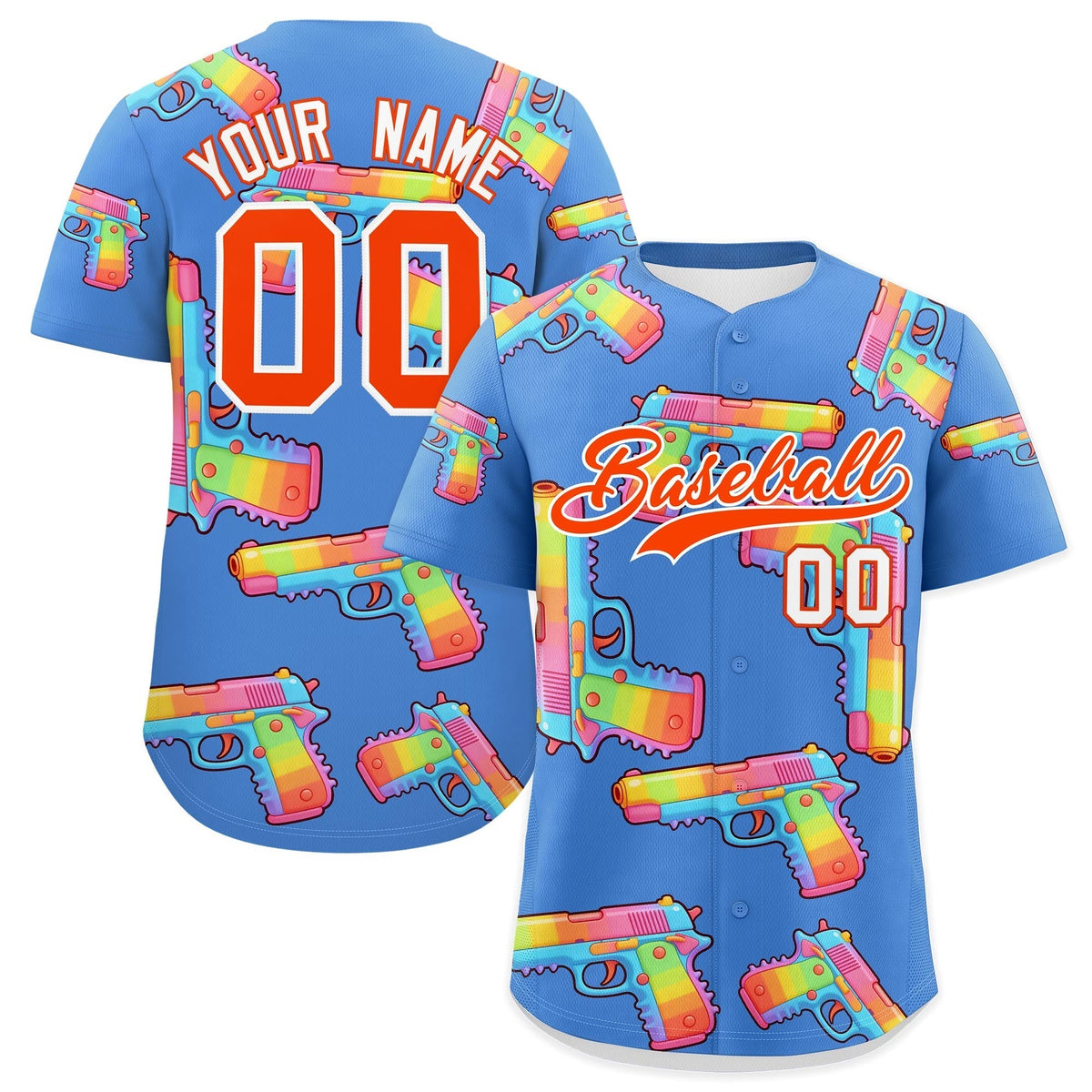 Custom Youth Baseball Jersey Powder Blue Orange Sugar-Coated Firepower Graffiti Pattern Hip-hop