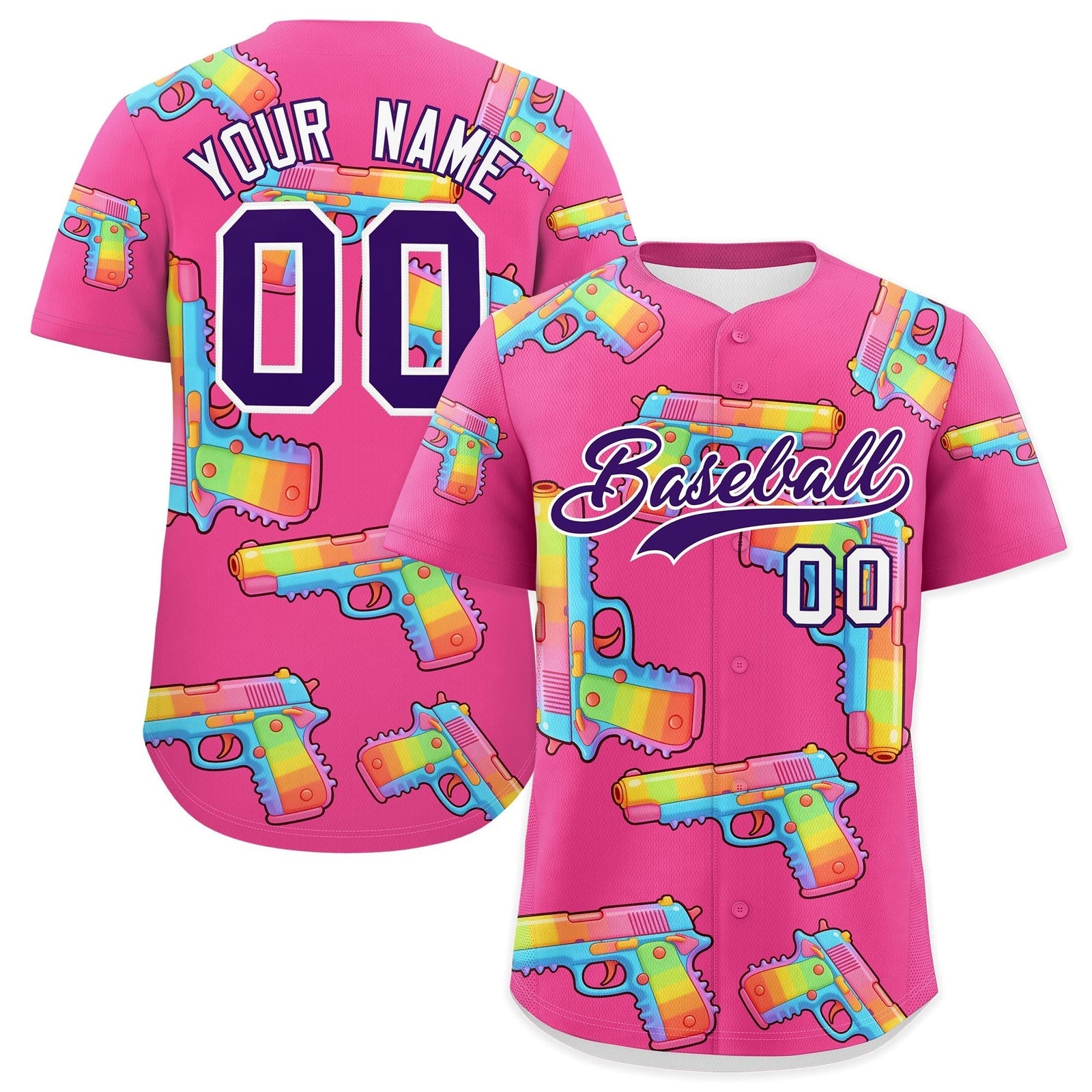 Custom Youth Baseball Jersey Pink Purple Sugar-Coated Firepower Graffiti Pattern Street Style