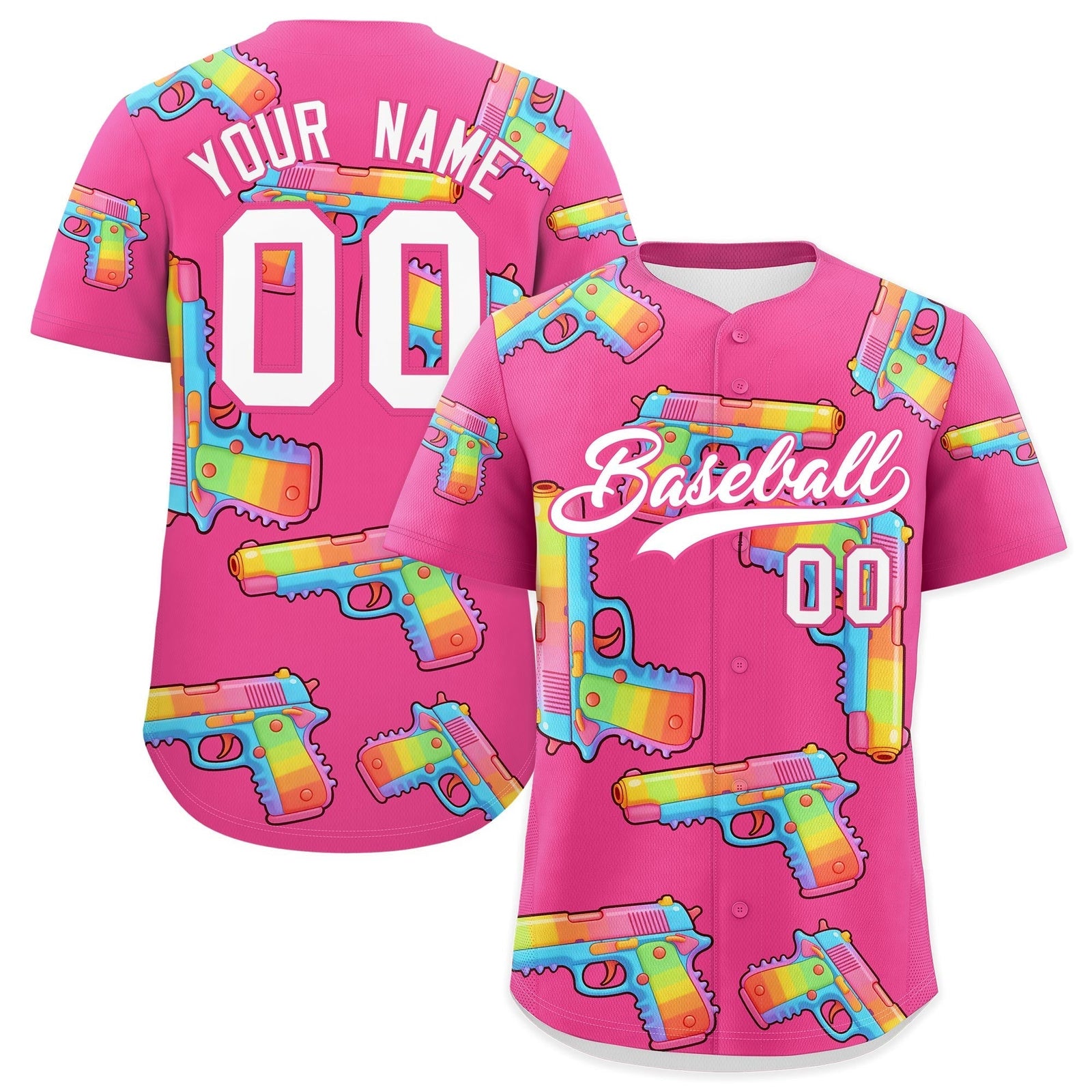 Custom Youth Baseball Jersey Pink White Sugar-Coated Firepower Graffiti Pattern Urban Fashion